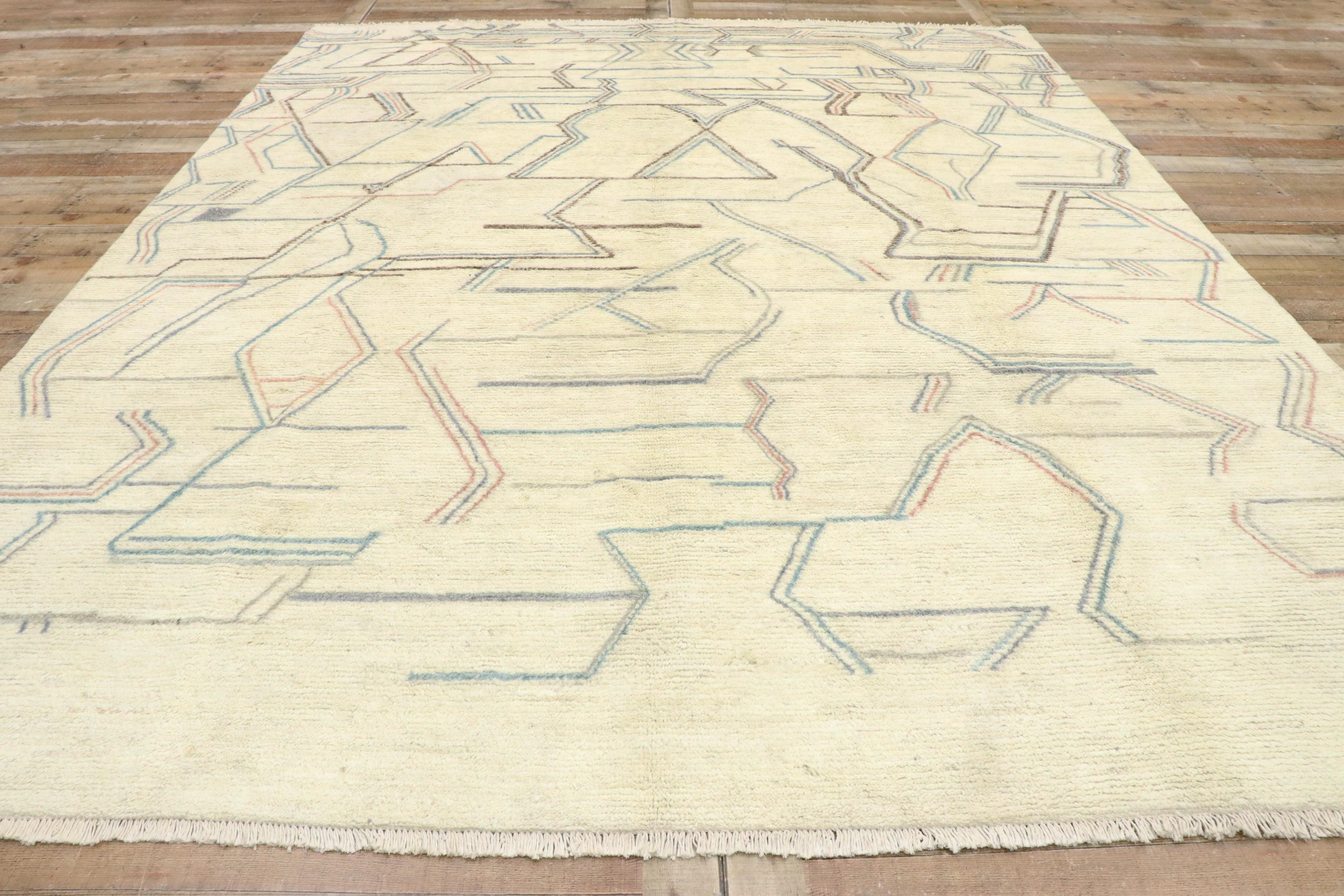 New Contemporary Moroccan Style Area Rug with Geometric Abstract Art Design In New Condition For Sale In Dallas, TX