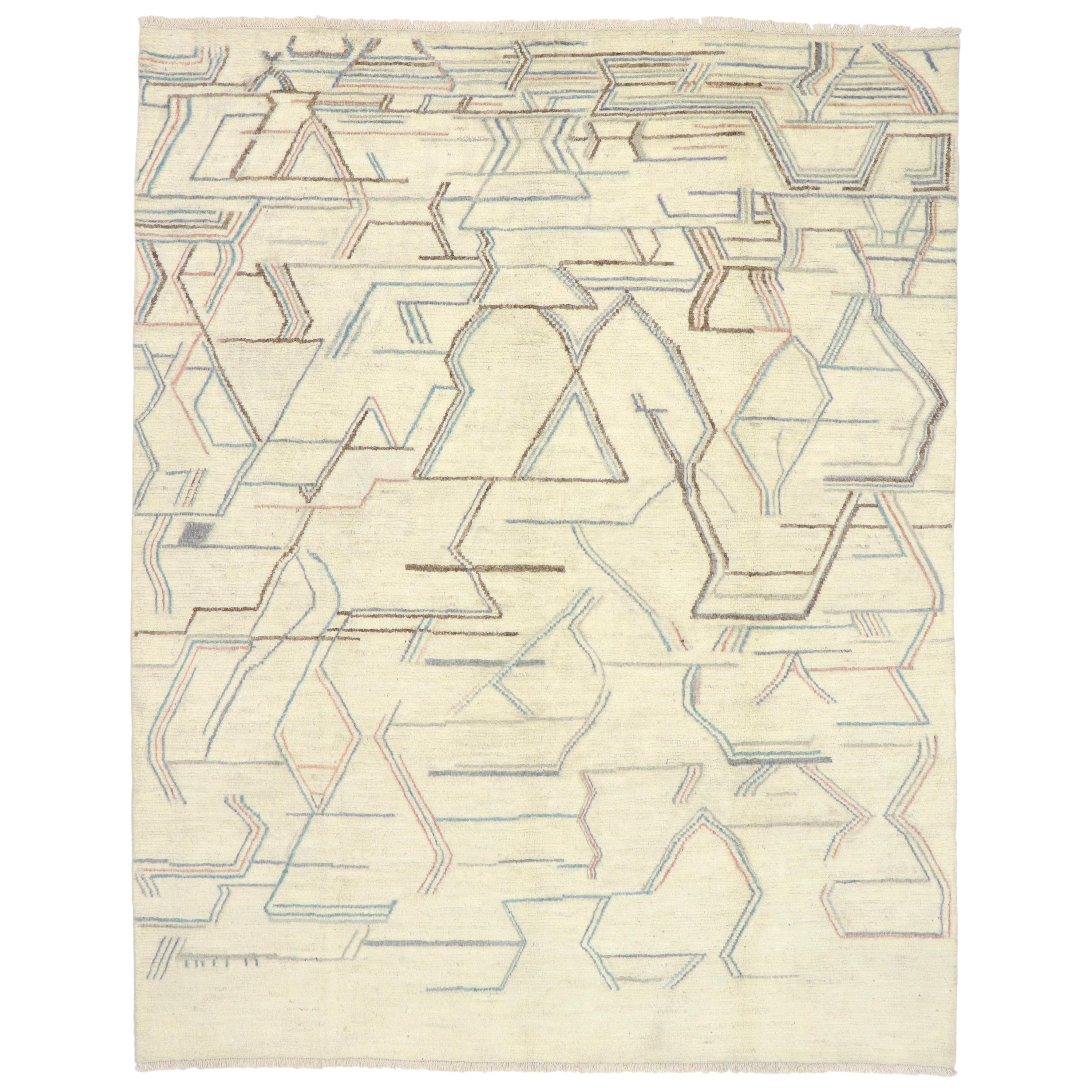 Nuovo Tappeto contemporaneo in stile marocchino con disegno geometrico astratto