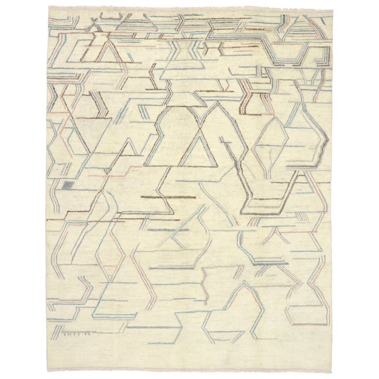 New Contemporary Moroccan Style Area Rug with Geometric Abstract Art