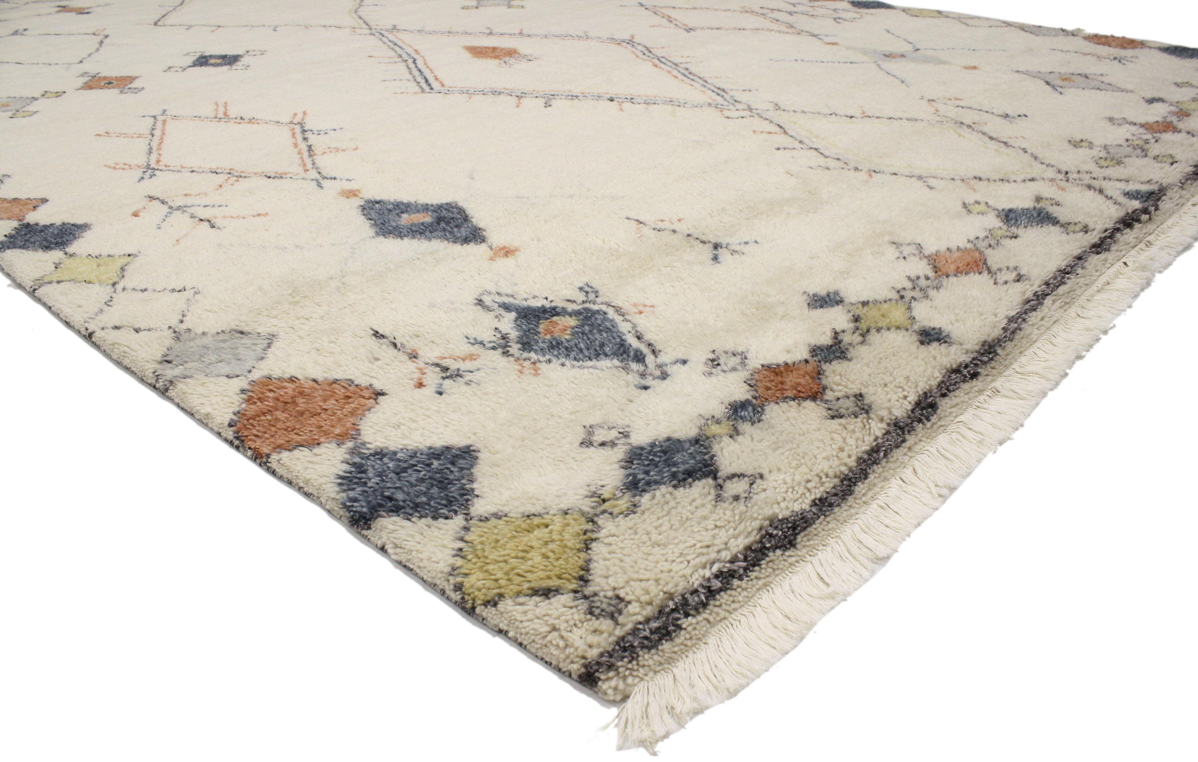 Hand-Knotted New Contemporary Moroccan Style Area Rug with Modern Tribal Design