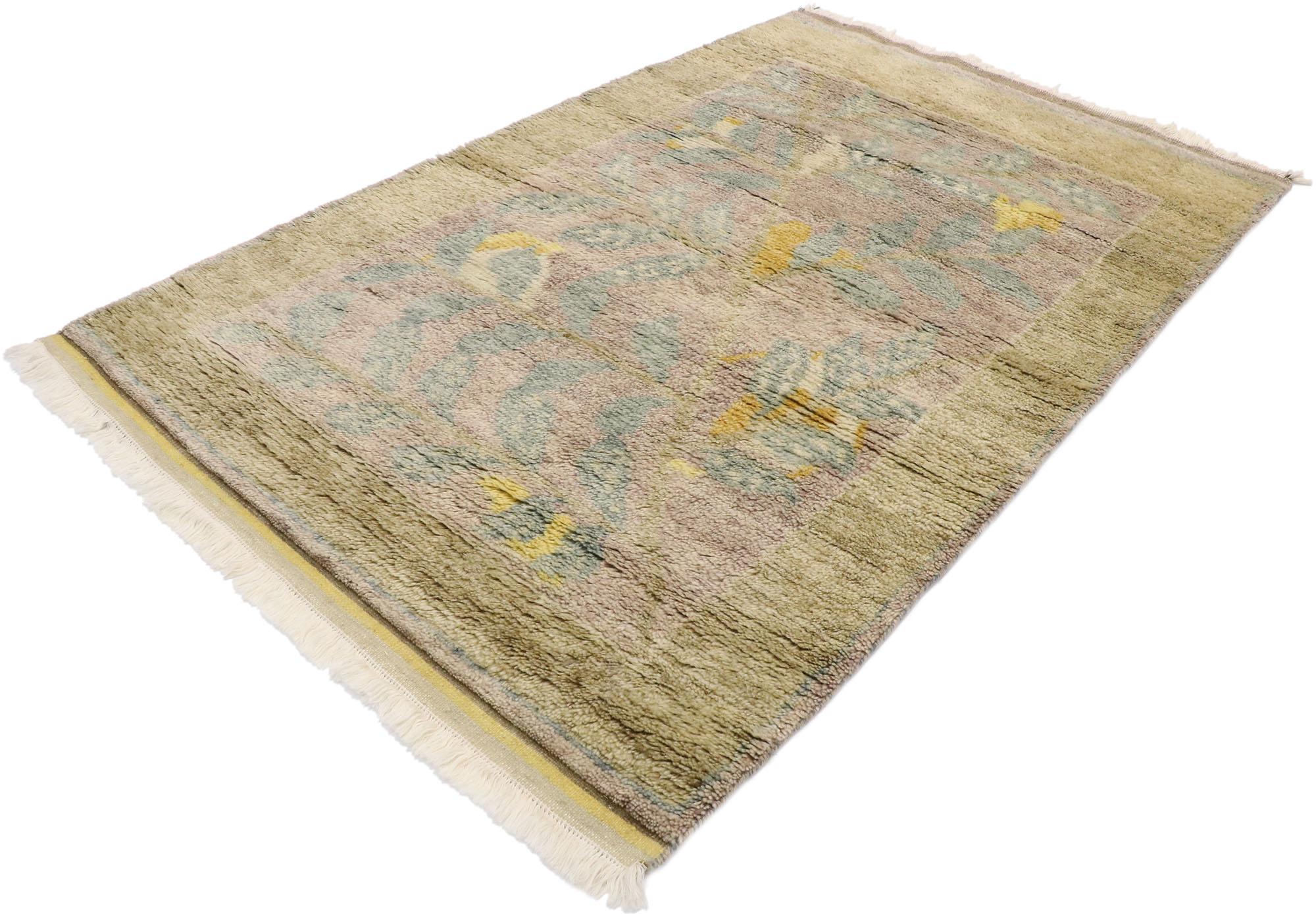 30599, new contemporary Moroccan style area rug with Postmodern Biophilic design. Nature is alive with possibility in this hand knotted wool Moroccan style rug with biophilic design. The Moroccan rug depicts a landscape scene composed of a tree