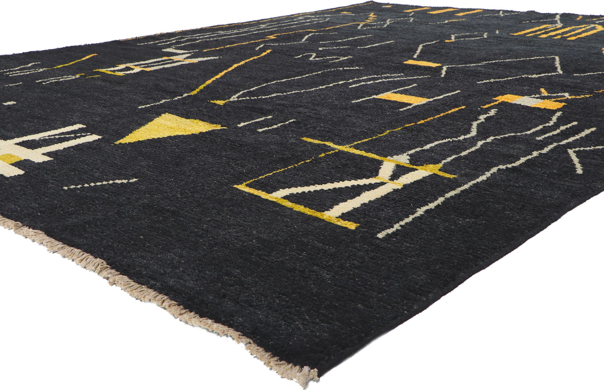 ​80707 New Contemporary Moroccan Rug with Tribal Style 09'05 x 12'09.​ Showcasing an expressive tribal design, incredible detail and texture, this hand knotted wool contemporary Moroccan area rug is a captivating vision of woven beauty. The bold