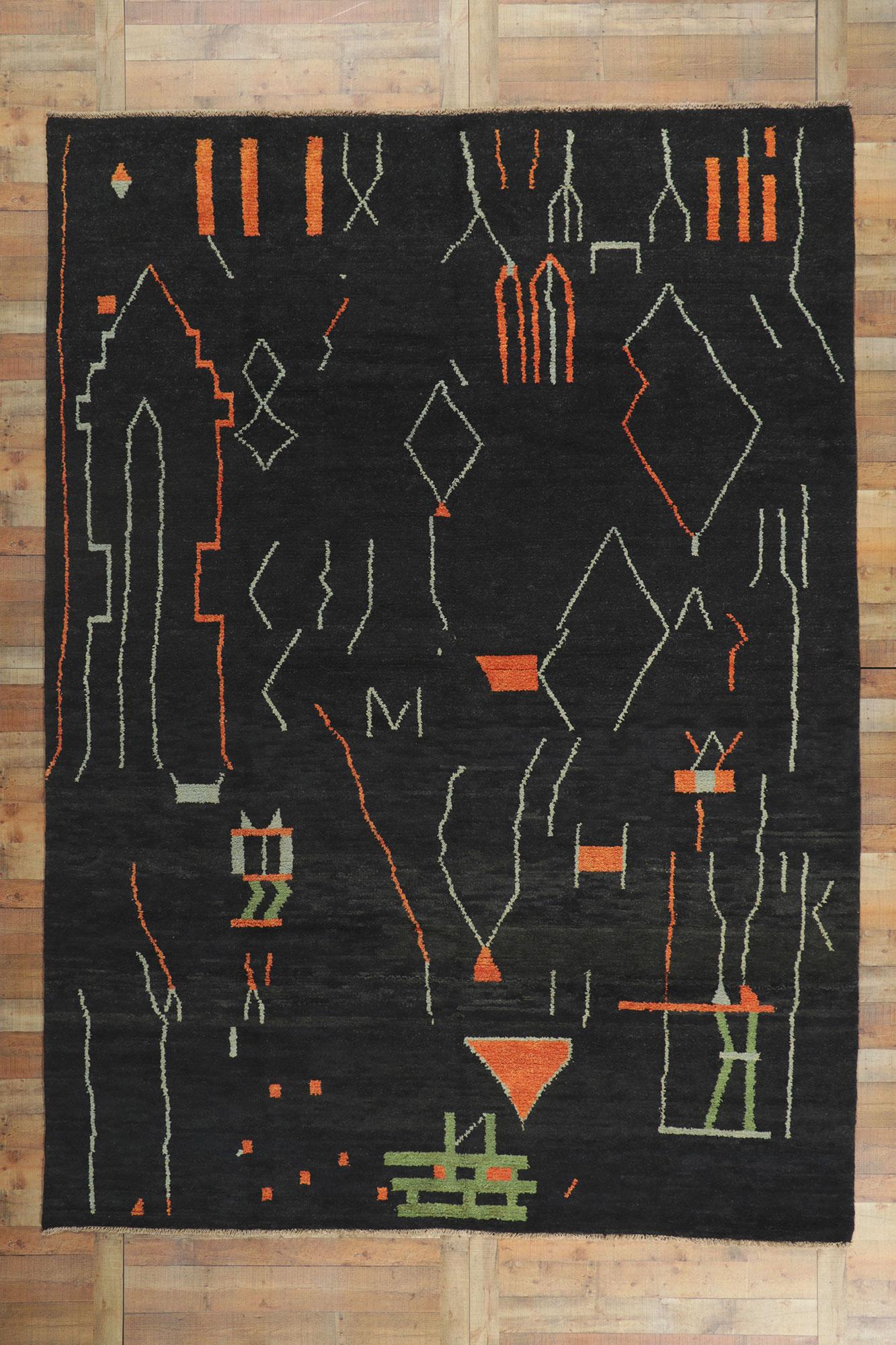 Modern Black Moroccan Area Rug, Contemporary Elegance Meets Brutalist Style In New Condition For Sale In Dallas, TX