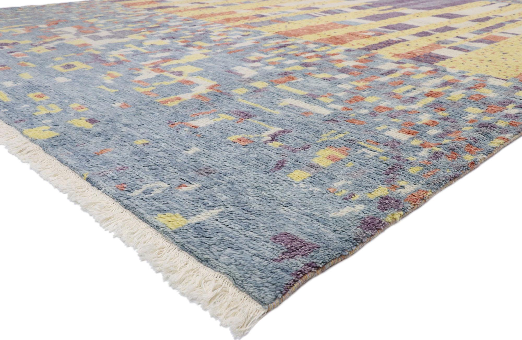 30356 Neuer zeitgenössischer Teppich im marokkanischen Stil, inspiriert von Gunta Stölzl 09'10 x 13'09. Dieser handgeknüpfte Wollteppich im modernen marokkanischen Stil besticht durch sein kühnes, ausdrucksstarkes Design, seine unglaubliche