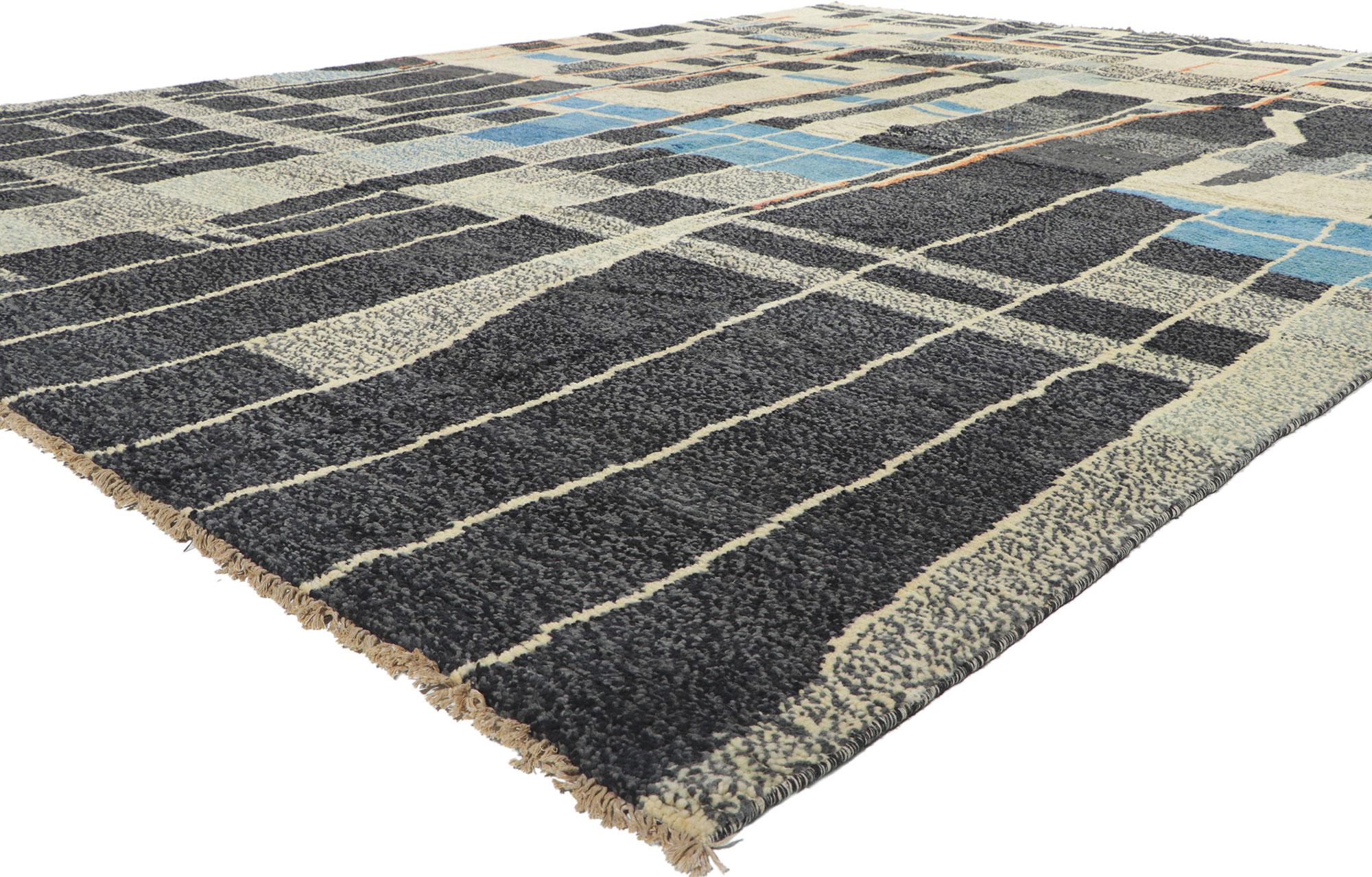 ?80701 New Contemporary Moroccan Style Rug Inspired by Gunta Stolzl 09'08 x 12'11. Showcasing a bold expressive design, incredible detail and texture, this hand knotted wool contemporary Moroccan rug is a captivating vision of woven beauty. The bold