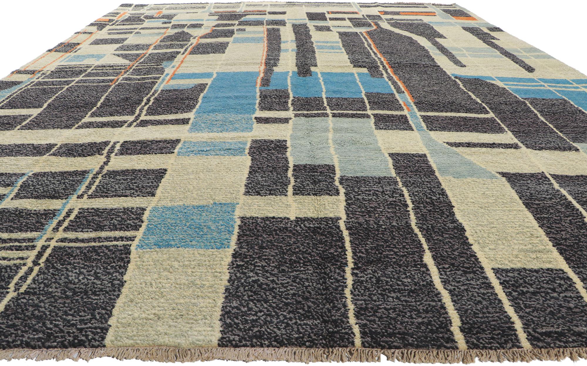 Pakistani Modern Moroccan Rug Inspired by Gunta Stolzl, Tribal Enchantment Meets Cubism For Sale