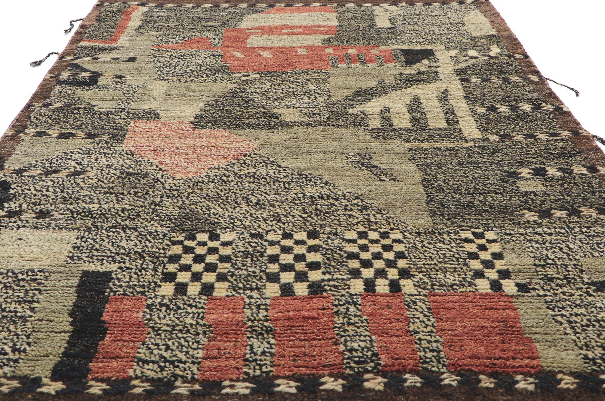 Hand-Knotted New Color Block Moroccan Style Rug Inspired by Gunta Stolzl For Sale