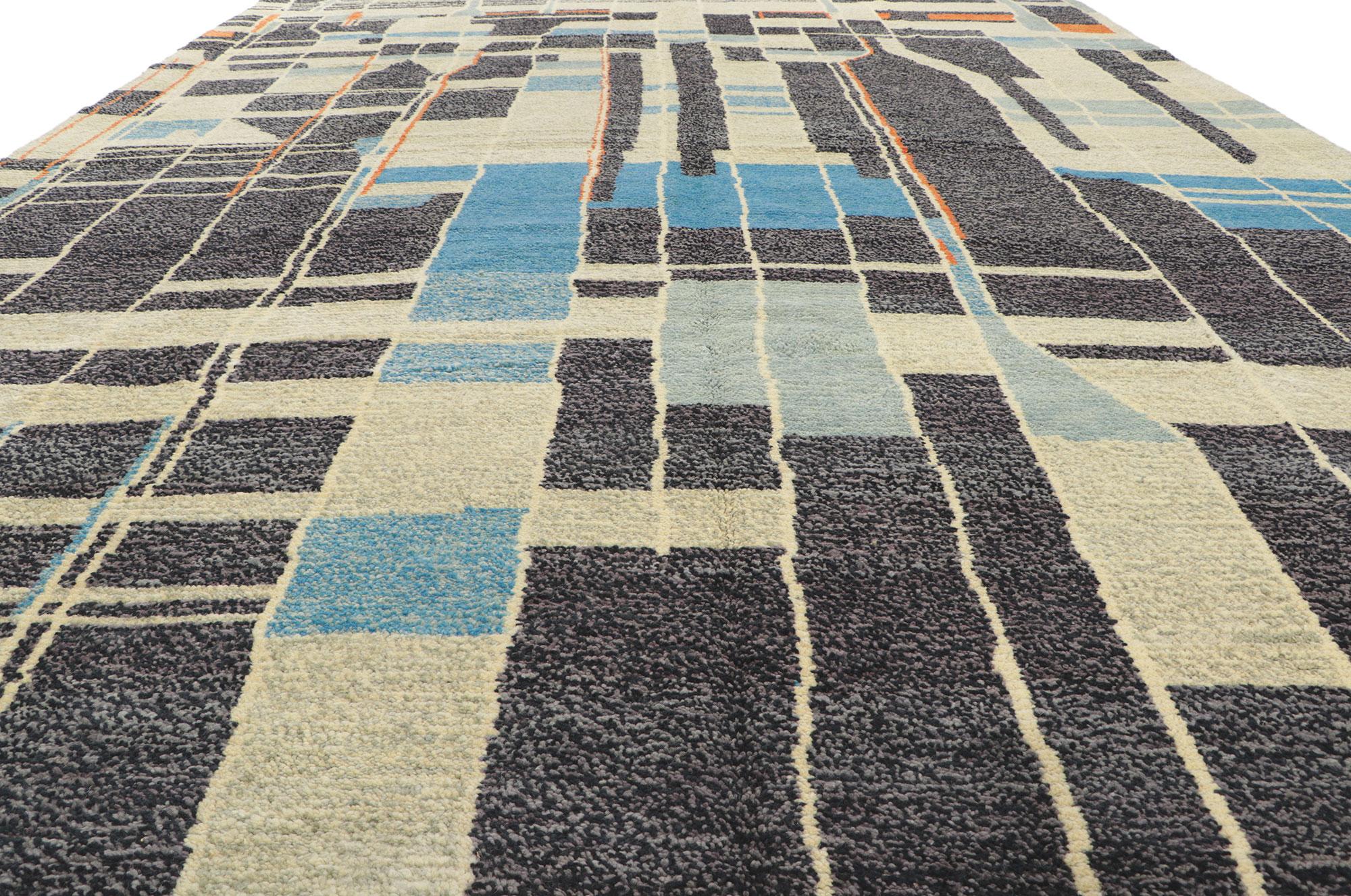 Hand-Knotted Modern Moroccan Rug Inspired by Gunta Stolzl, Tribal Enchantment Meets Cubism For Sale