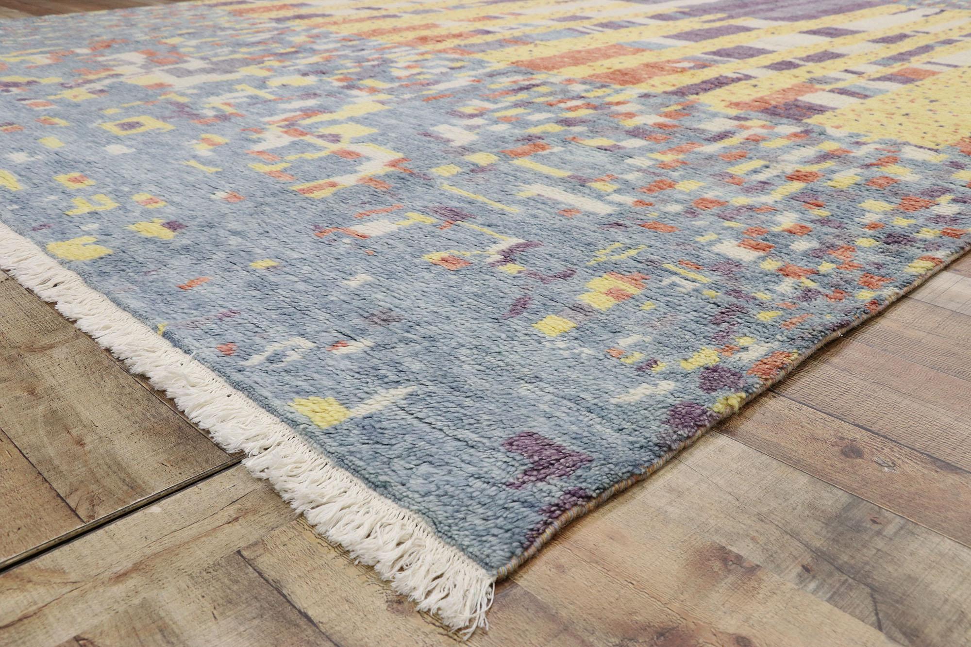 Hand-Knotted New Color Block Moroccan Style Rug Inspired by Gunta Stölzl  For Sale