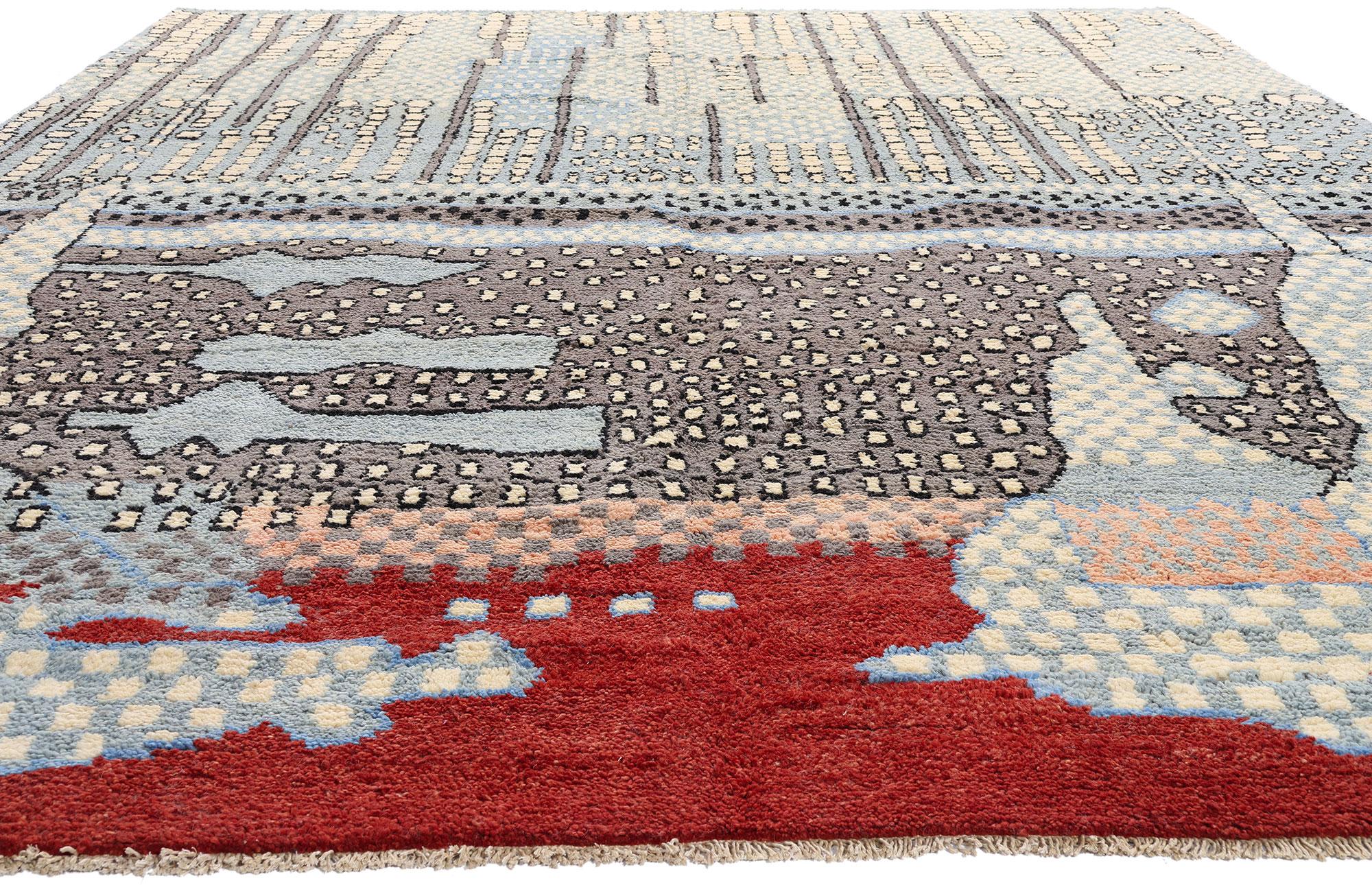 Pakistanais Nouveau tapis contemporain de style marocain inspiré par Gunta Stolzl & Jasper Johns en vente