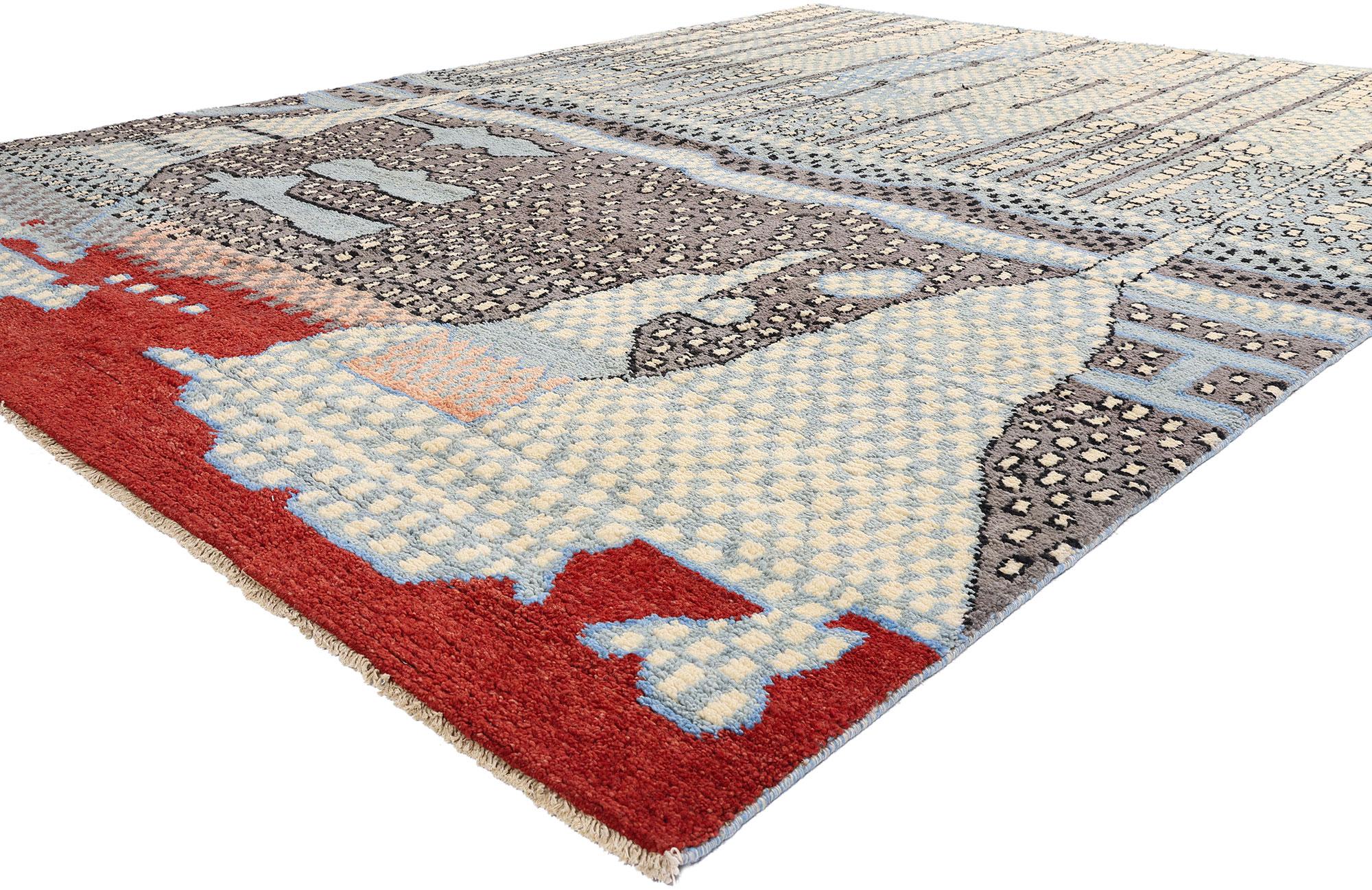 80644, nouveau tapis contemporain de style marocain inspiré par Gunta Stolzl et Jasper Johns. Avec son design expressif et audacieux, ses détails et sa texture incroyables, ce tapis contemporain de style marocain en laine nouée à la main est une