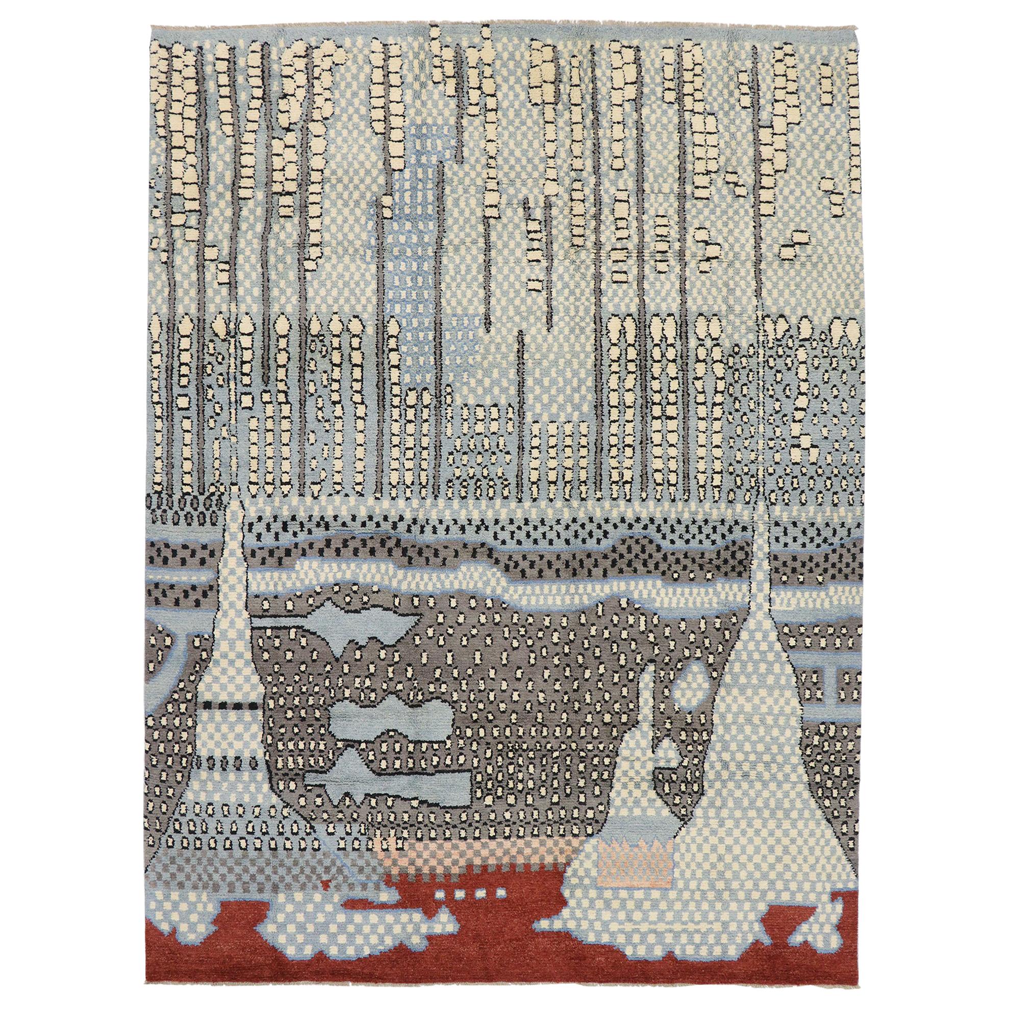 New Contemporary Moroccan Style Rug Inspired by Gunta Stolzl & Jasper Johns
