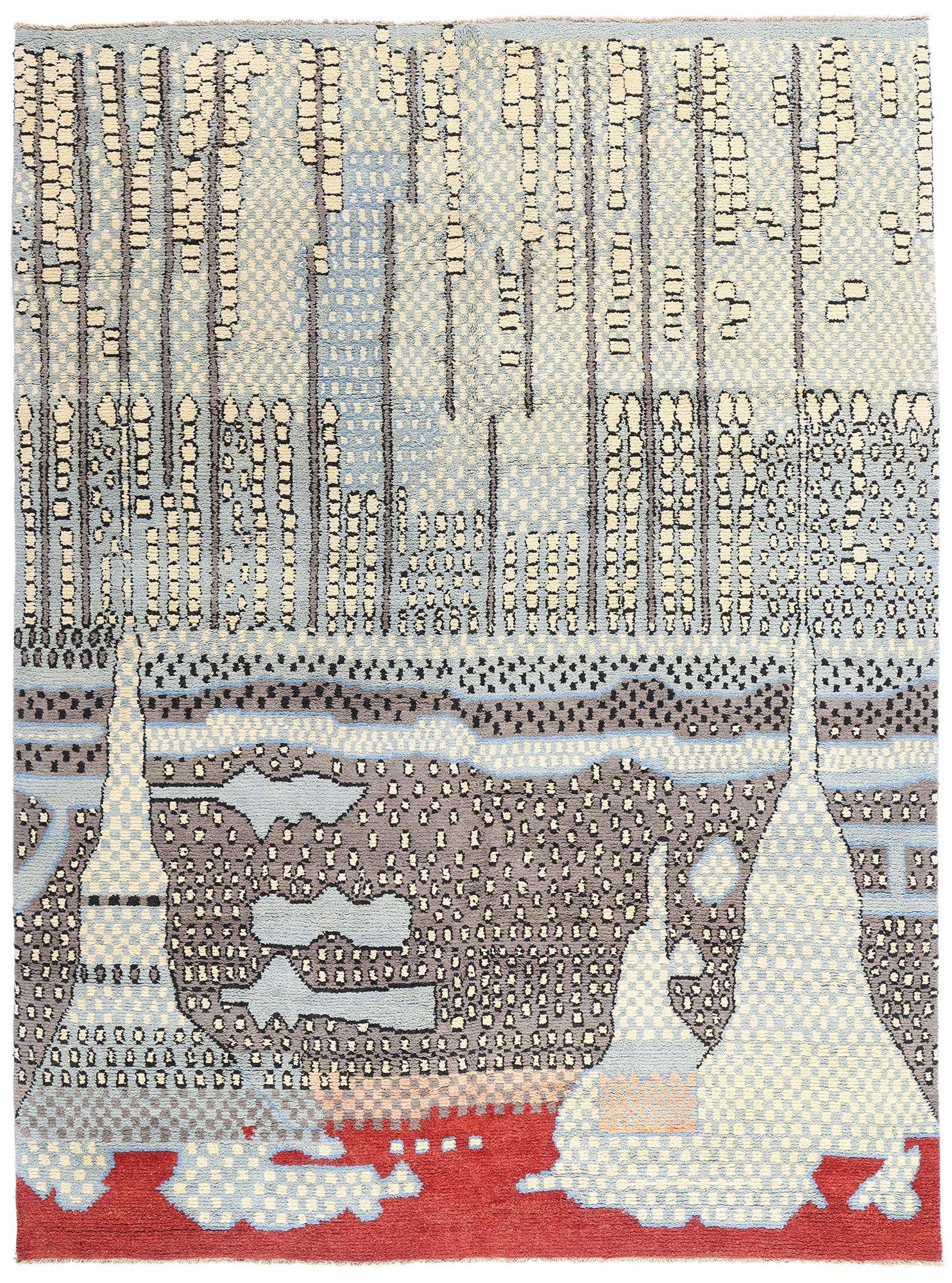Nouveau tapis contemporain de style marocain inspiré par Gunta Stolzl & Jasper Johns en vente