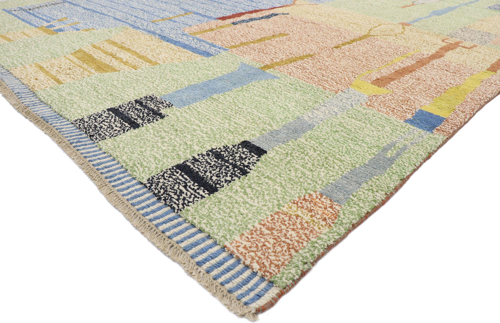 80665, new contemporary Moroccan style rug with Abstract Postmodern Pointillism design. Showcasing a bold expressive design, incredible detail and texture, this hand knotted wool contemporary Moroccan style rug is a captivating vision of woven