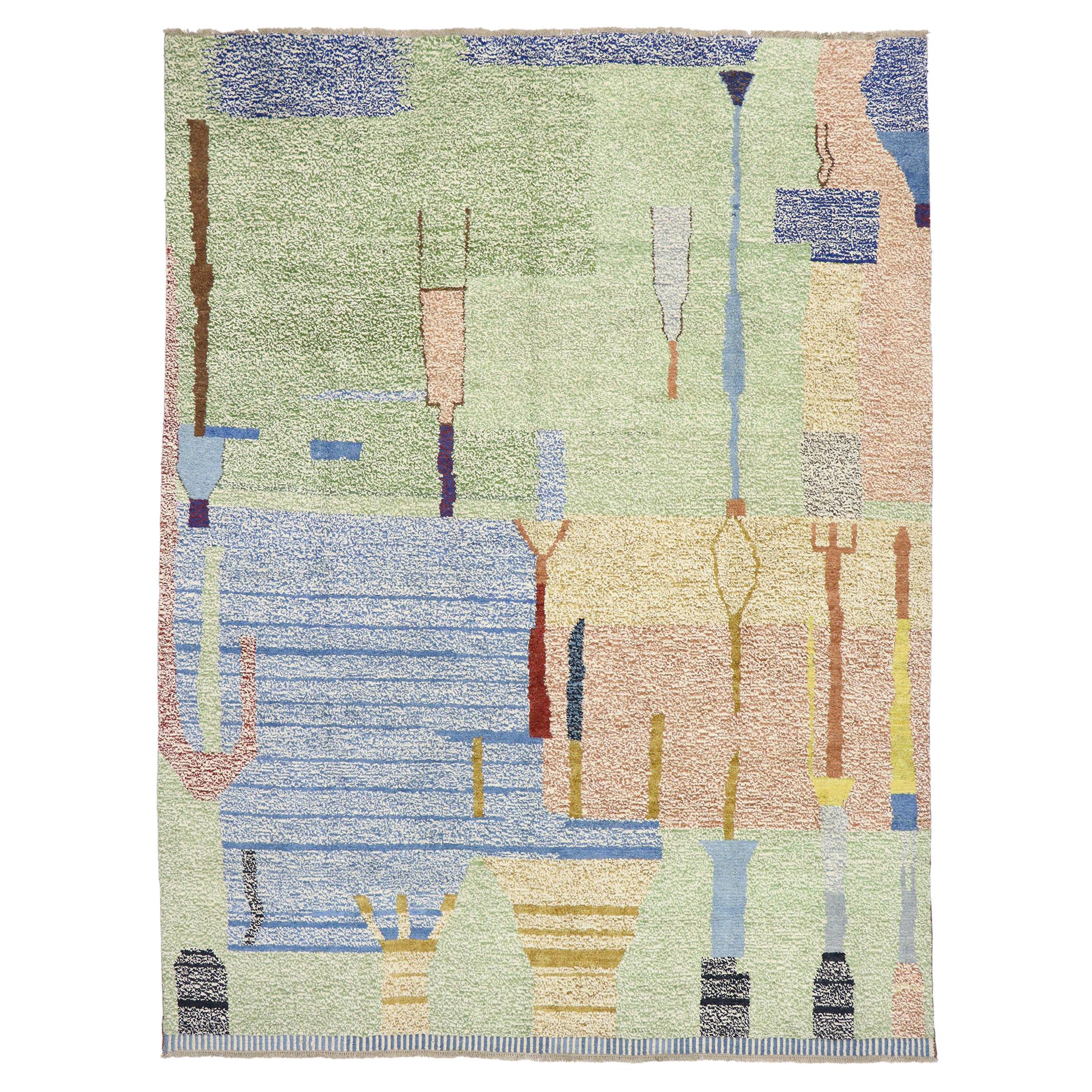 New Contemporary Moroccan Style Rug with Abstract Postmodern Pointillism Design  For Sale