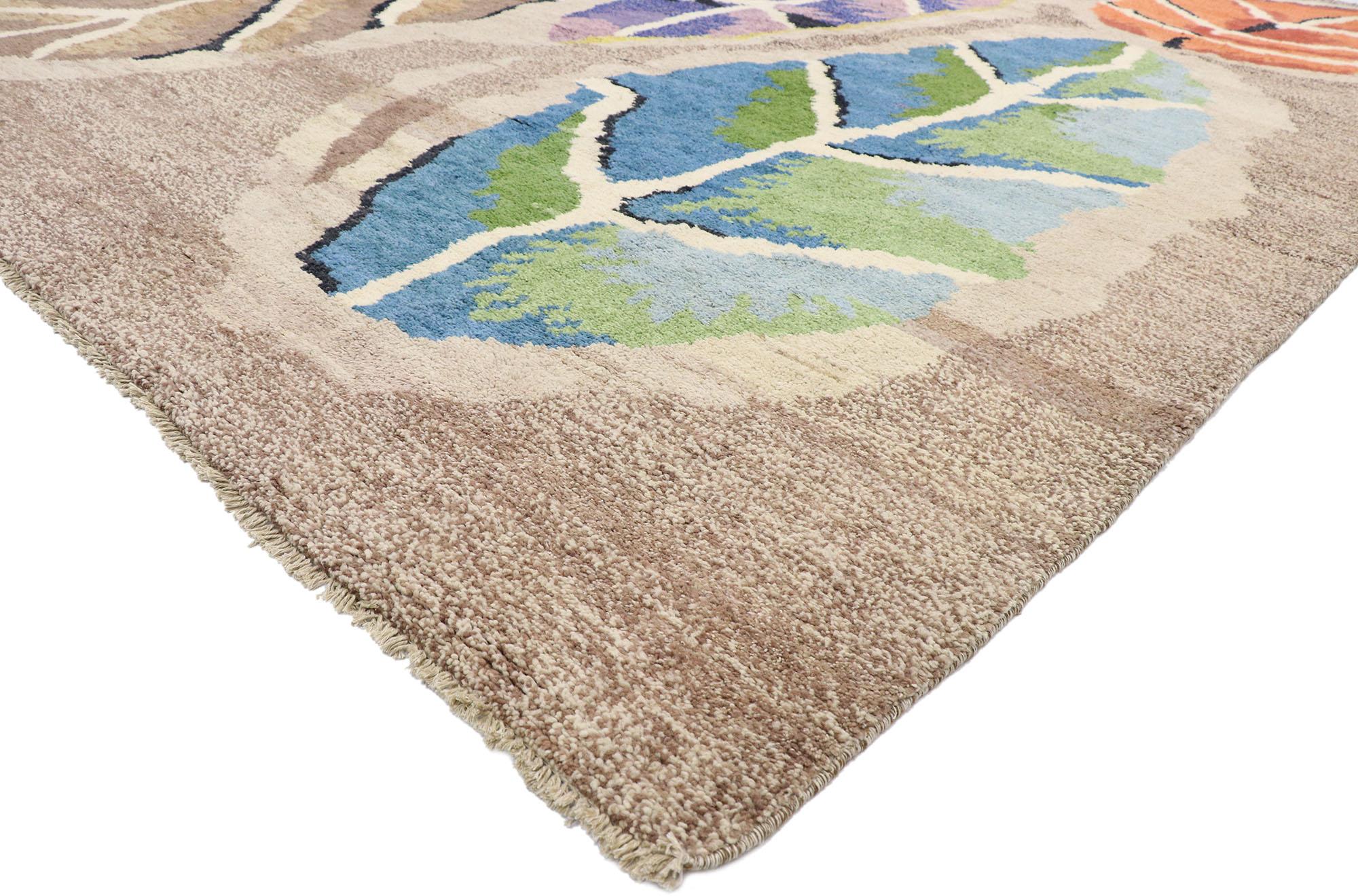 80661, new contemporary Moroccan style rug with biophilic Scandinavian modern design 10'04 x 14'04. Reflecting elements of nature, this hand-knotted wool contemporary Moroccan style rug awakens the soul with elevated Biophilic Design. The