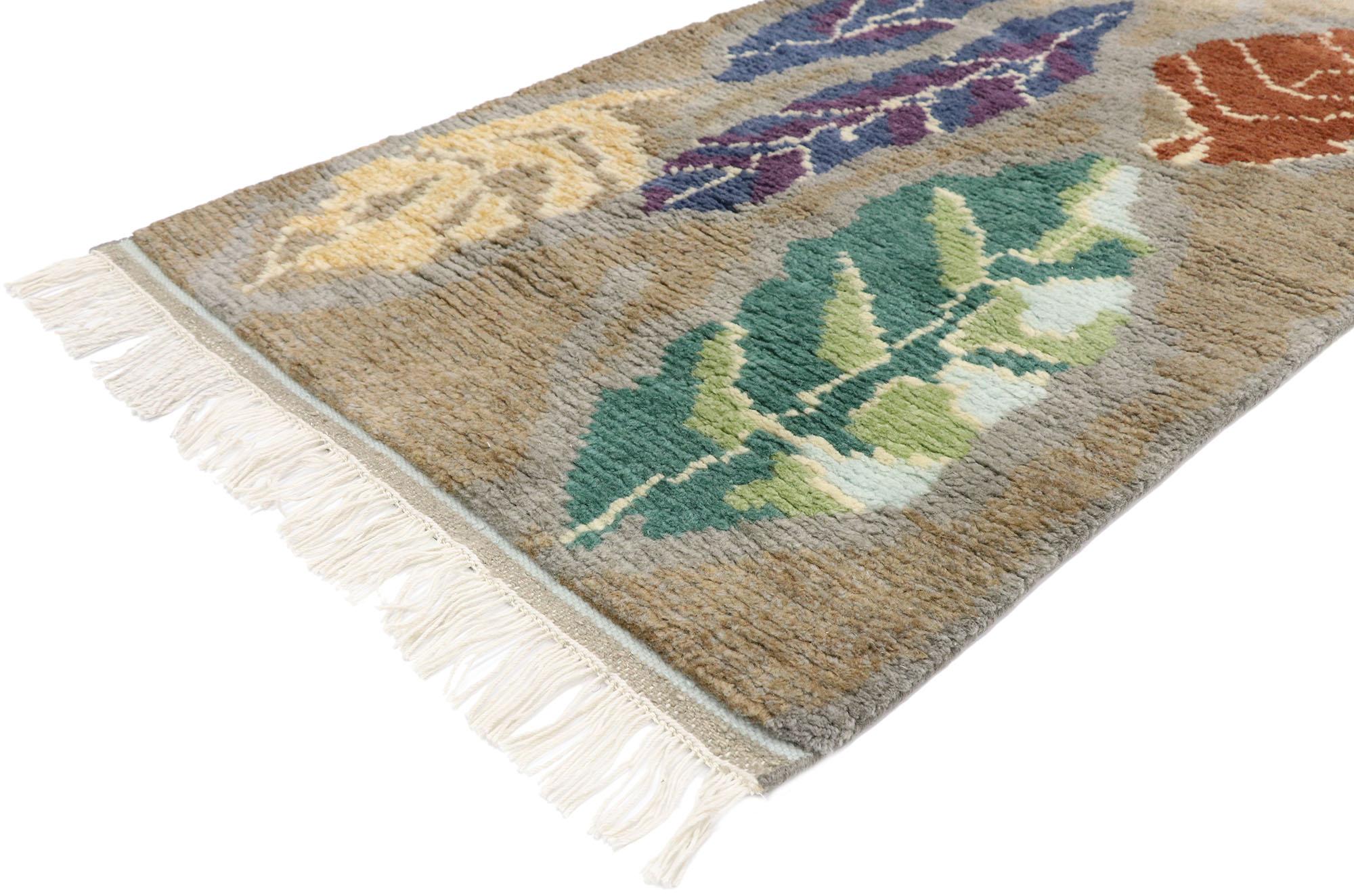 30644, nueva alfombra contemporánea de estilo marroquí con diseño moderno escandinavo biofílico. Reflejando elementos de la naturaleza, esta alfombra de lana anudada a mano de estilo marroquí contemporáneo despierta el alma con un elevado diseño