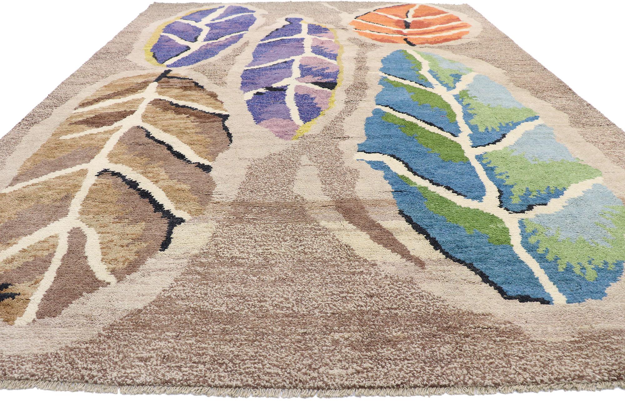 Pakistani New Contemporary Moroccan Style Rug with Biophilic Scandinavian Modern Design  For Sale