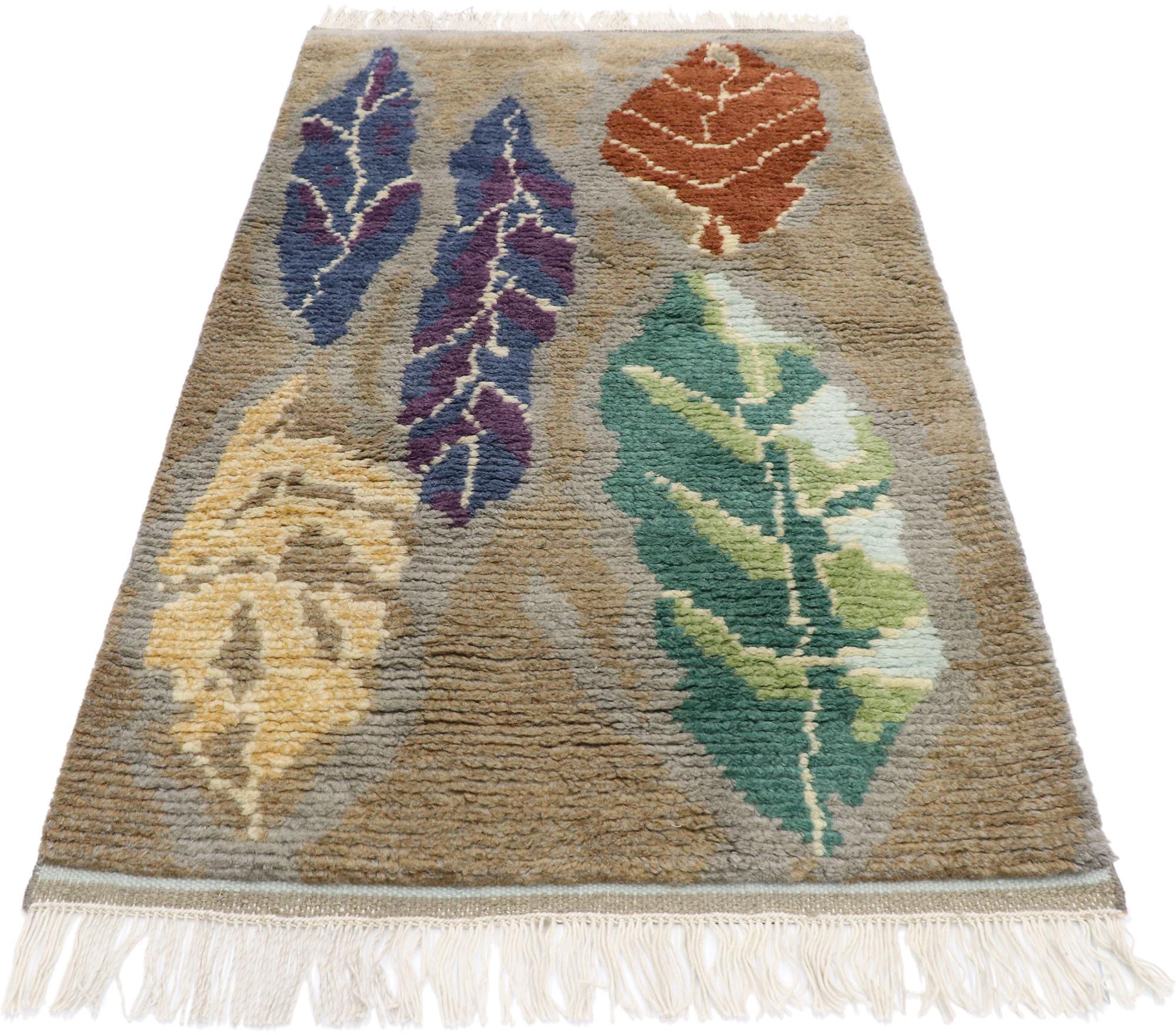 Indian New Contemporary Moroccan Style Rug with Biophilic Scandinavian Modern Design For Sale
