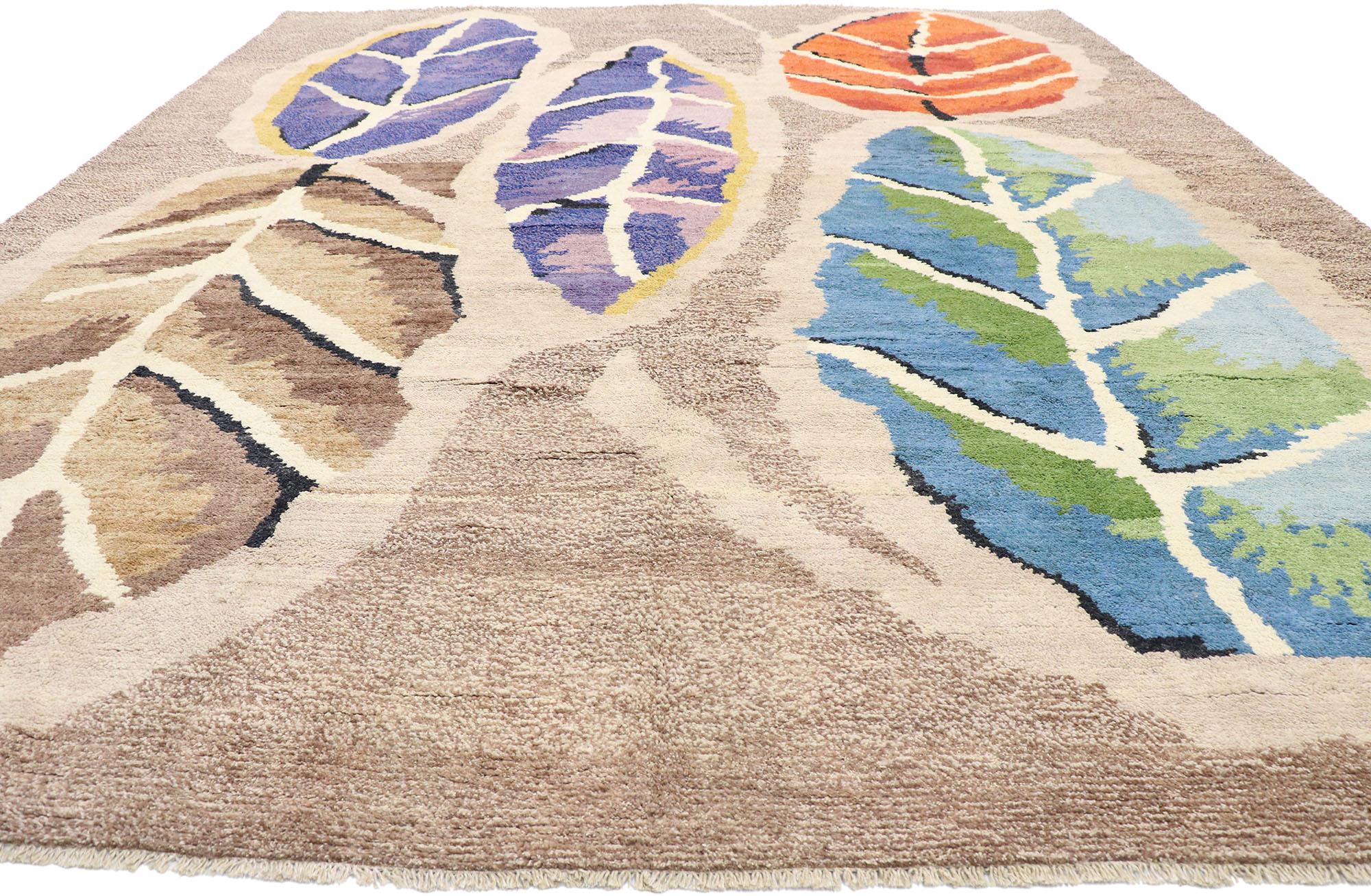 Pakistani New Contemporary Moroccan Style Rug with Biophilic Scandinavian Modern Design For Sale