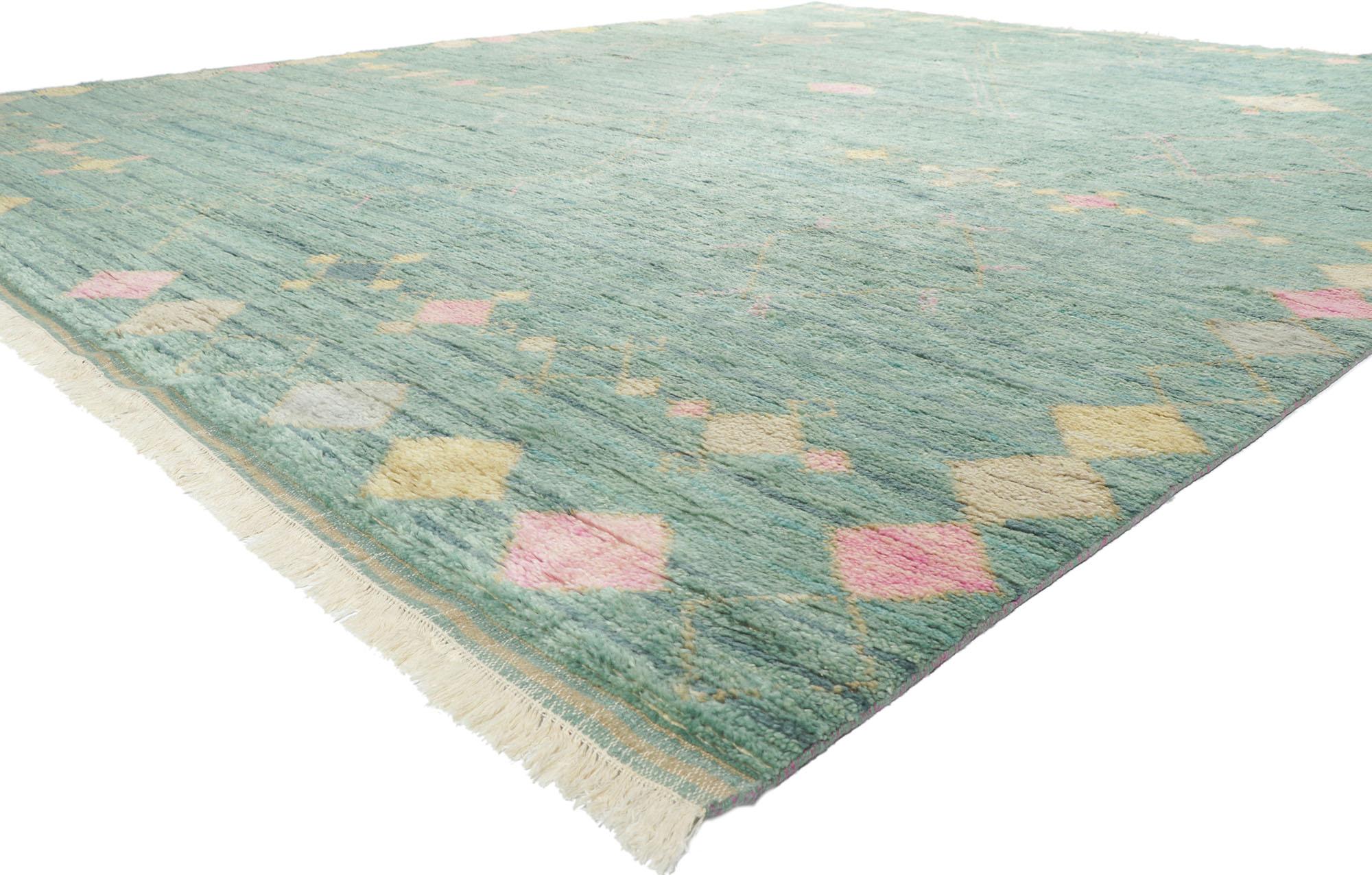 30776 New Contemporary Moroccan Style rug, 12'04 x 14'06.
Abrash.
Hand-knotted wool.
Made in India.
Brand new. In-Stock.