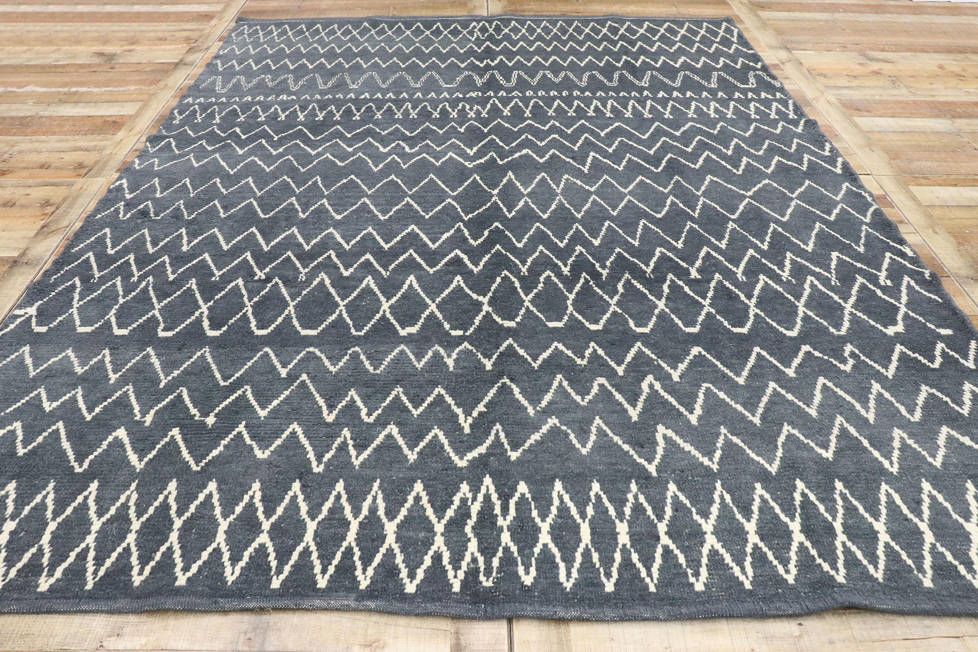 Wool New Contemporary Moroccan Style Rug with Diamond Pattern and Chevron Design For Sale