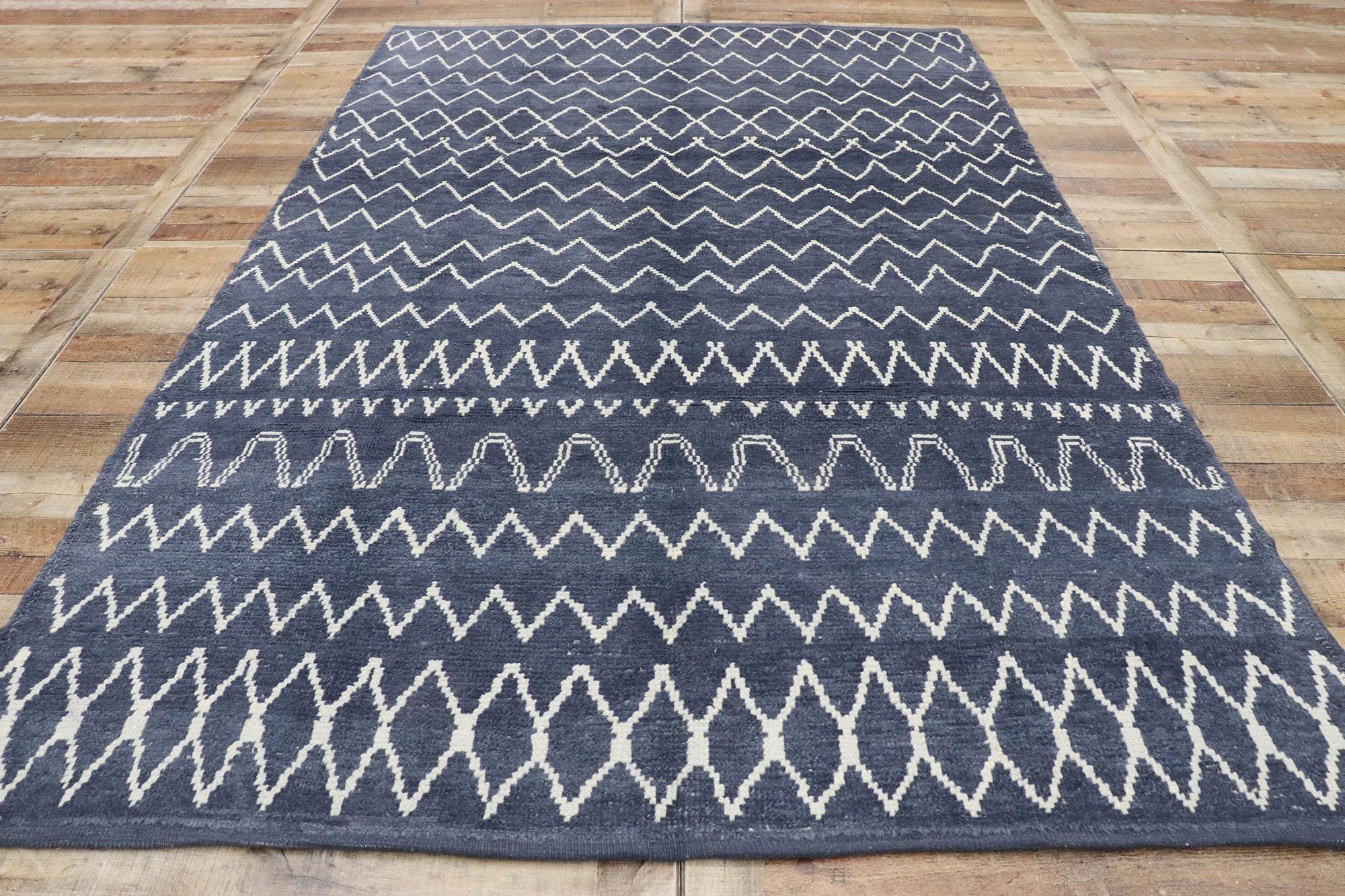 Wool New Contemporary Moroccan Style Rug with Diamond Pattern and Chevron Design For Sale