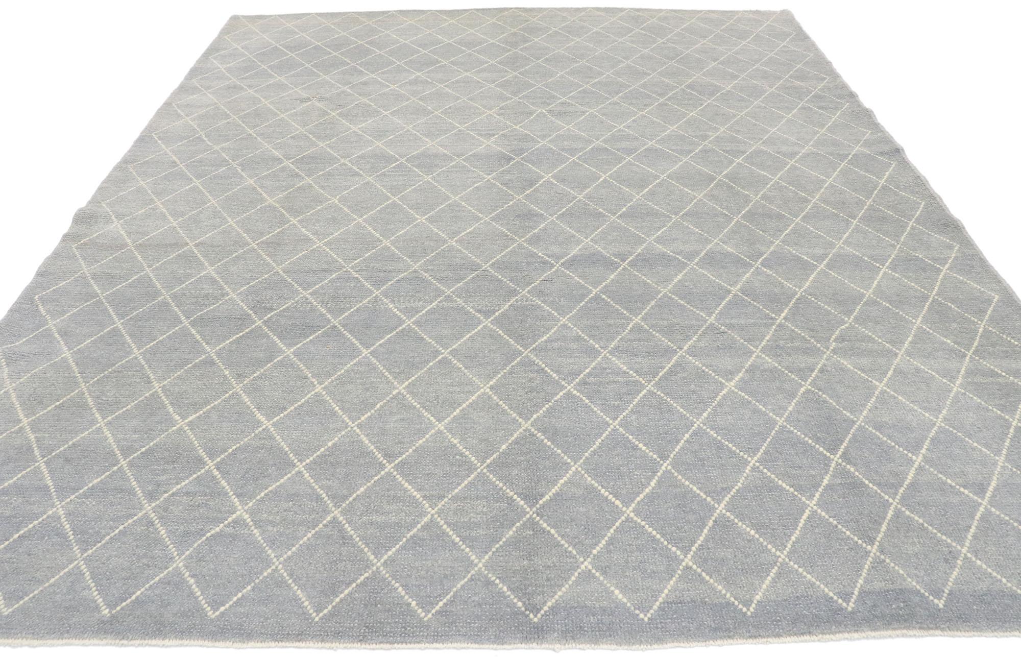 Modern New Contemporary Moroccan Style Rug with Diamond Trellis For Sale