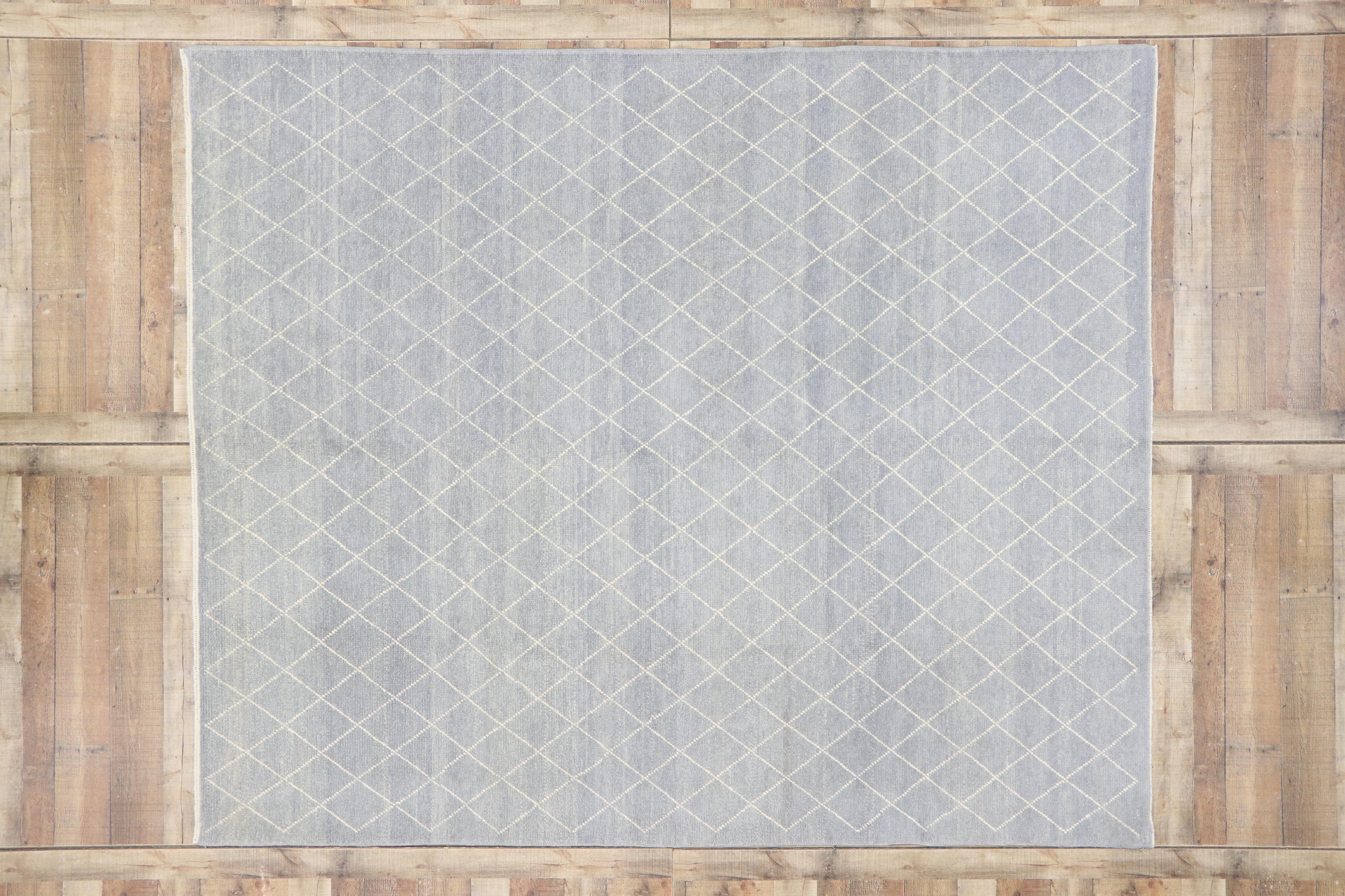 Zeitgenössischer zeitgenössischer Teppich im marokkanischen Stil mit Diamantstreifen (Wolle) im Angebot