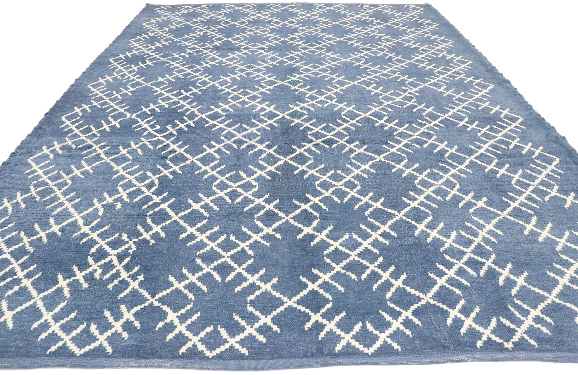 Hand-Knotted New Contemporary Moroccan Style Rug with Geometric Print For Sale