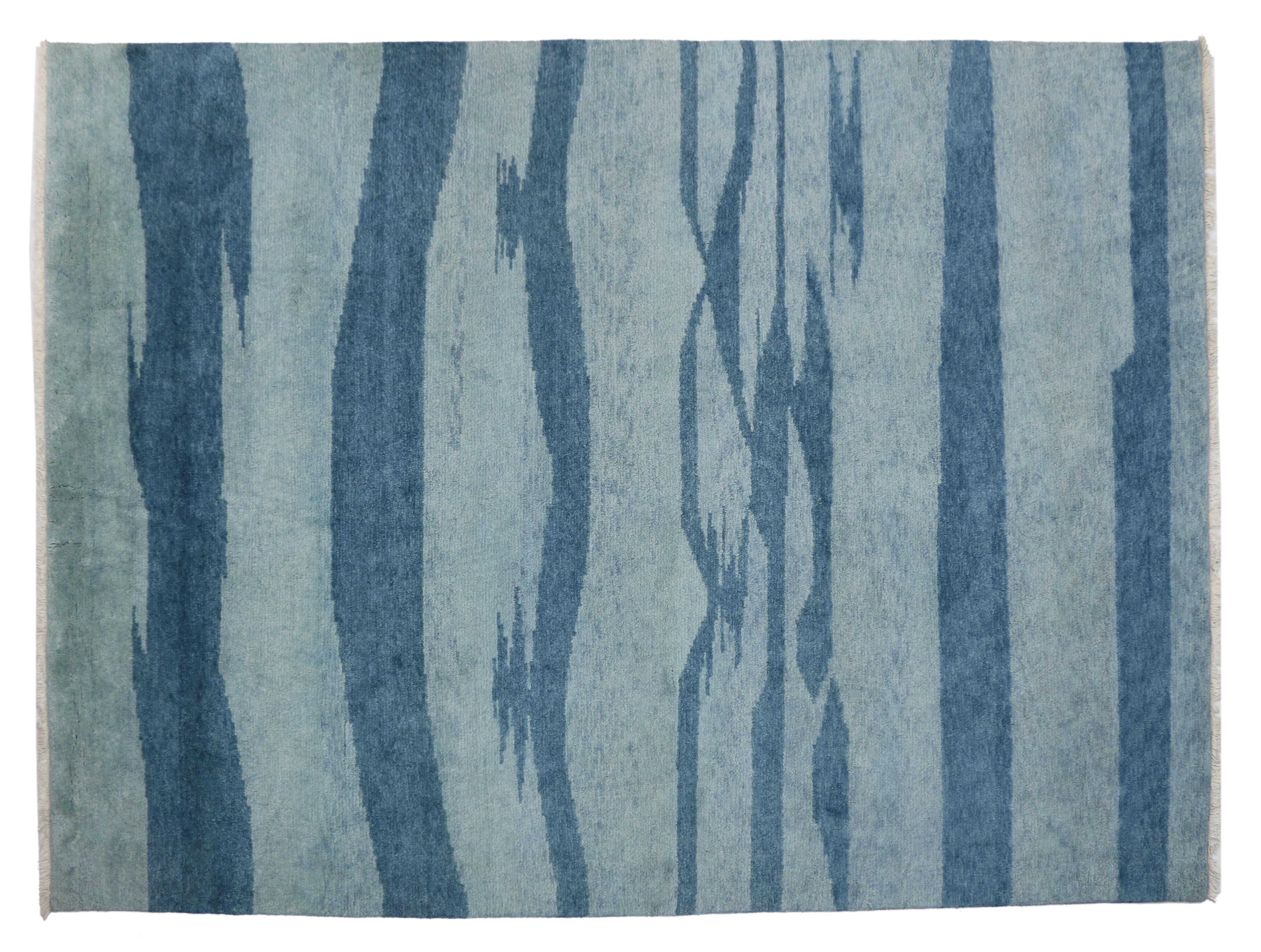 Indian New Contemporary Moroccan Area Rug with Modern Coastal Beach Style