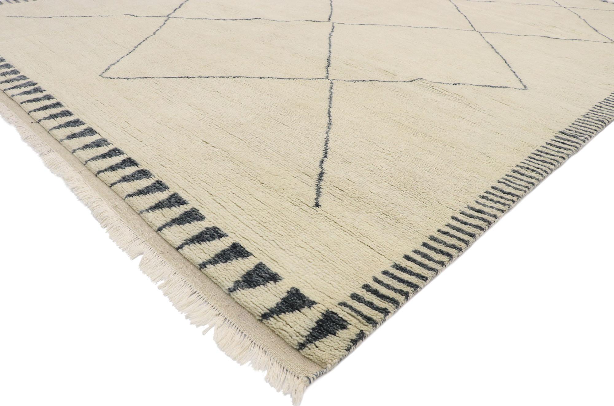 Indian New Contemporary Moroccan Style Rug with Minimalist Mid-Century Modern Design For Sale