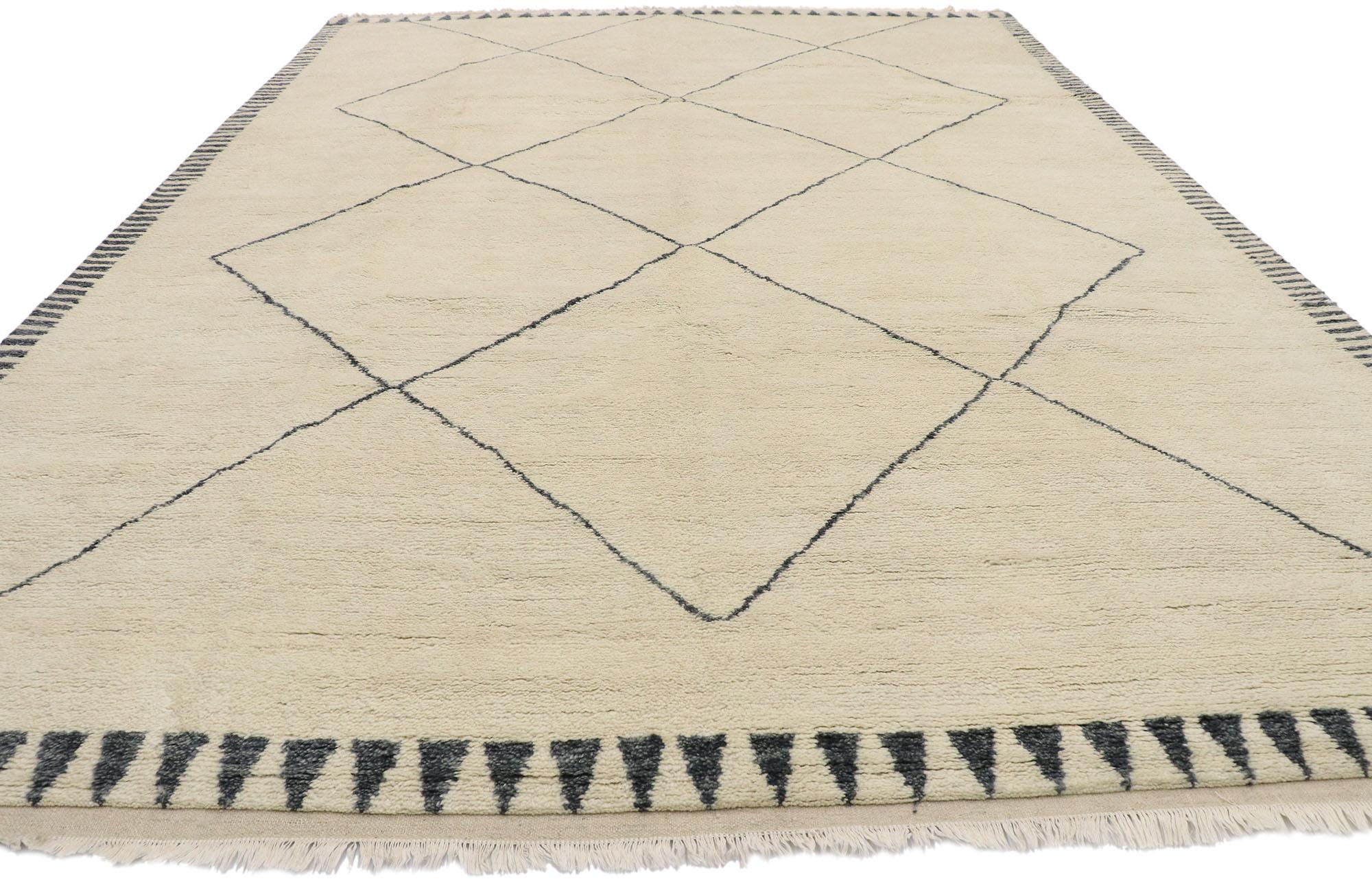 Hand-Knotted New Contemporary Moroccan Style Rug with Minimalist Mid-Century Modern Design For Sale