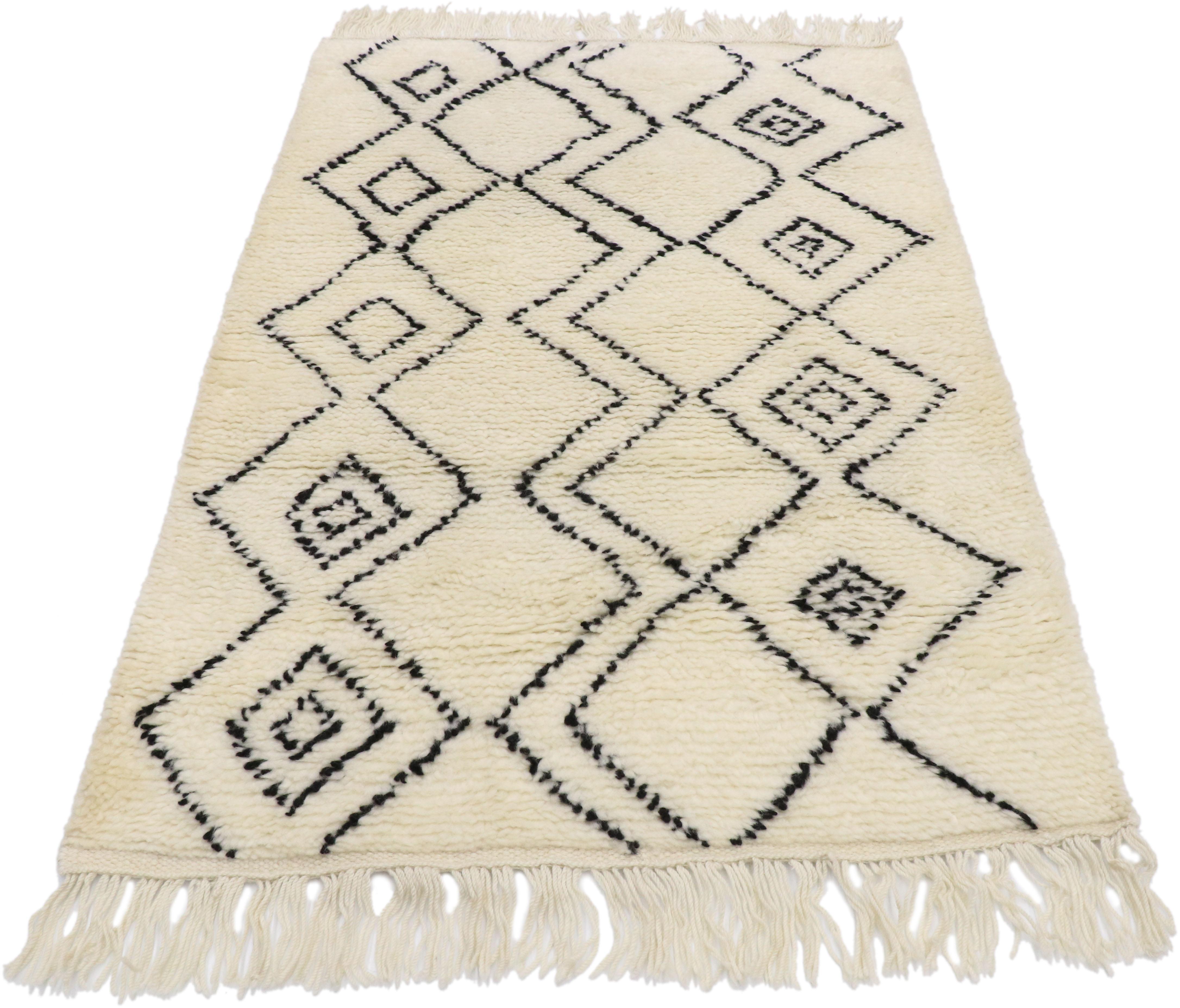 Wool New Contemporary Moroccan Style Rug with Minimalist Tribal Vibes For Sale