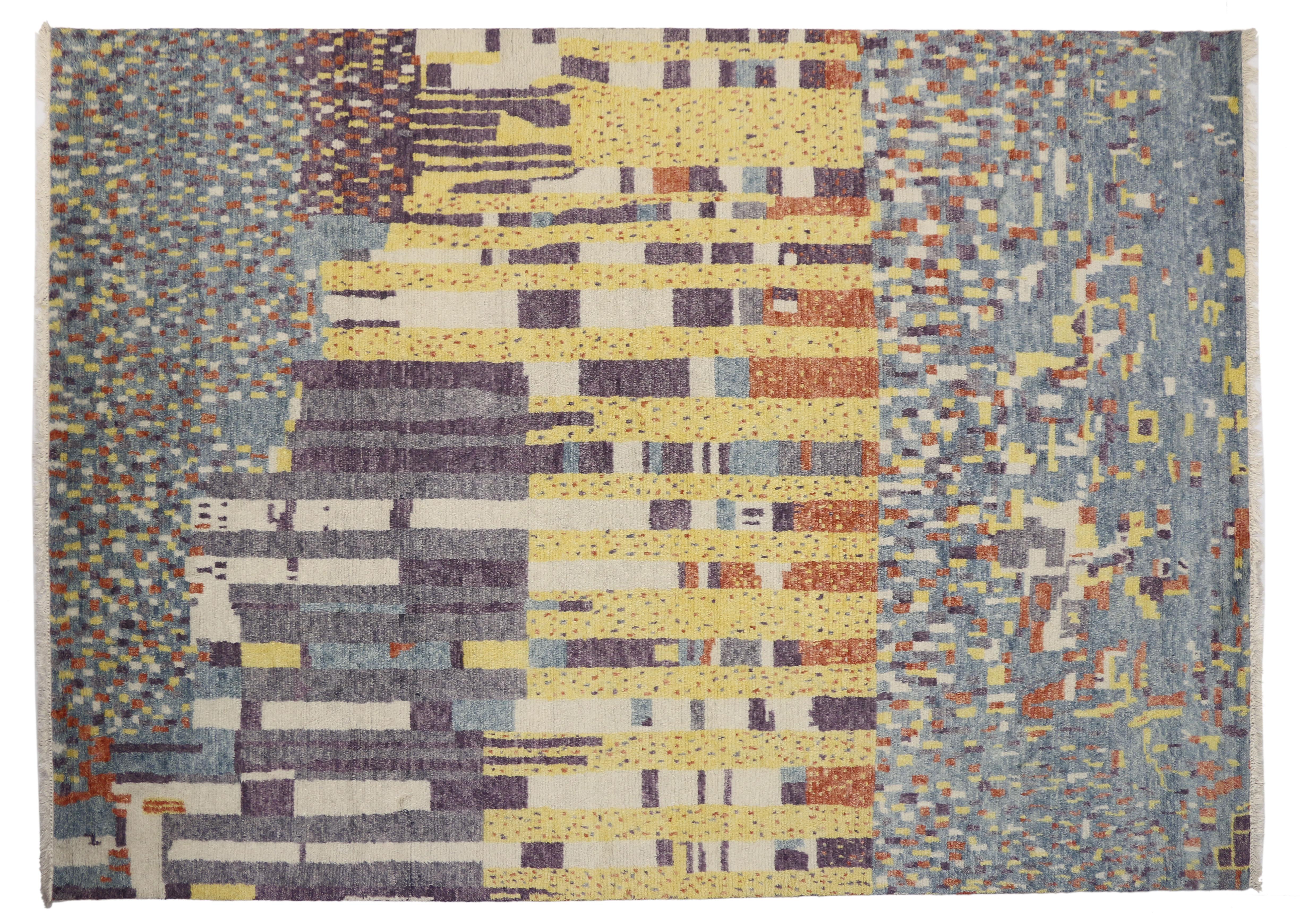 Neuer Farbblockteppich im marokkanischen Stil, inspiriert von Gunta Stölzl  im Angebot 3