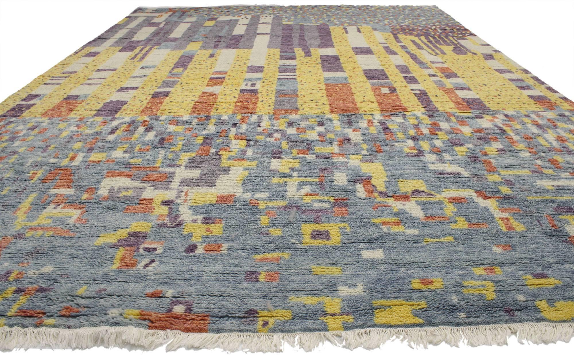 Neuer Farbblockteppich im marokkanischen Stil, inspiriert von Gunta Stölzl  (Handgeknüpft) im Angebot