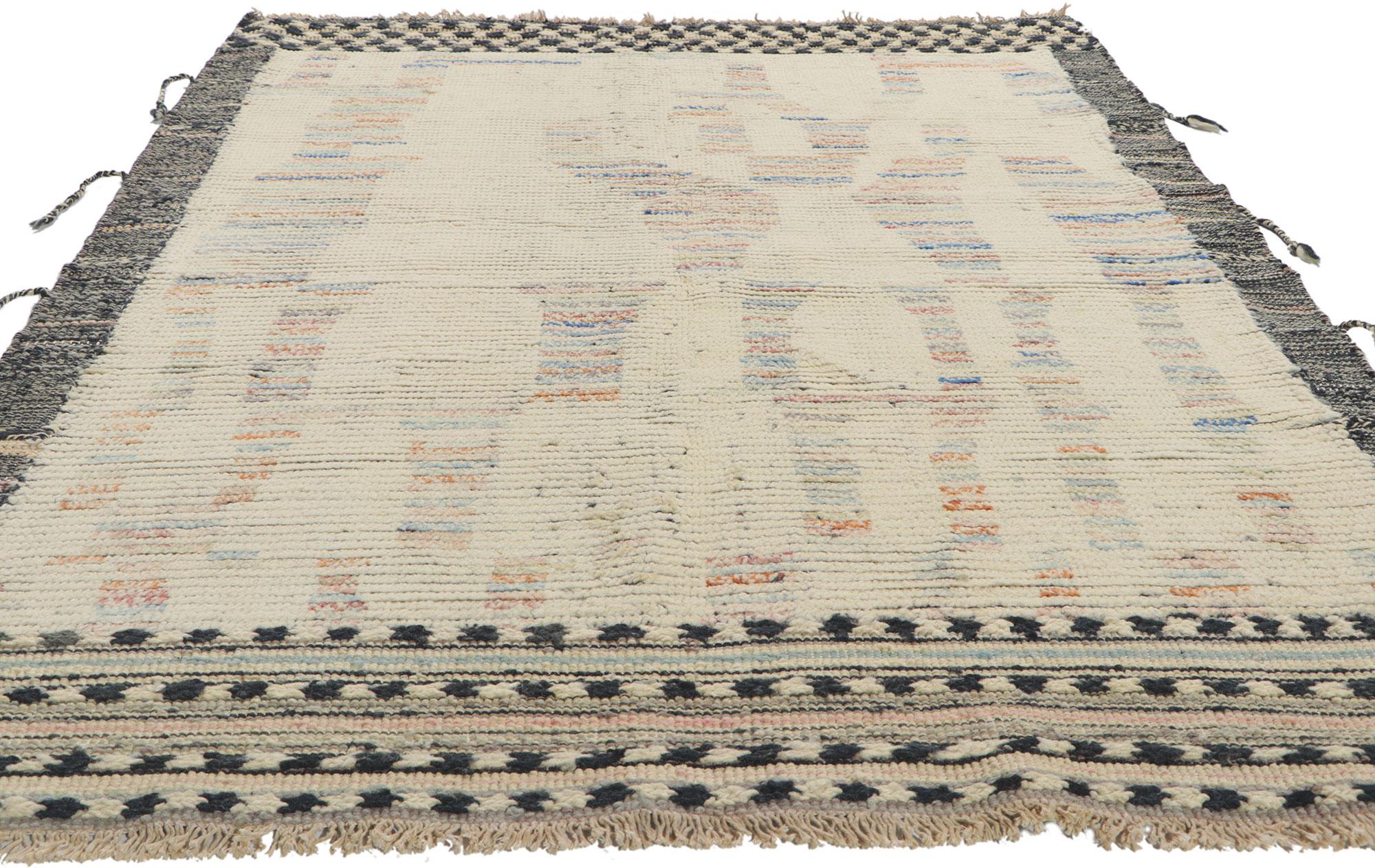 Modern New Color Block Moroccan Style Rug with Short Pile For Sale