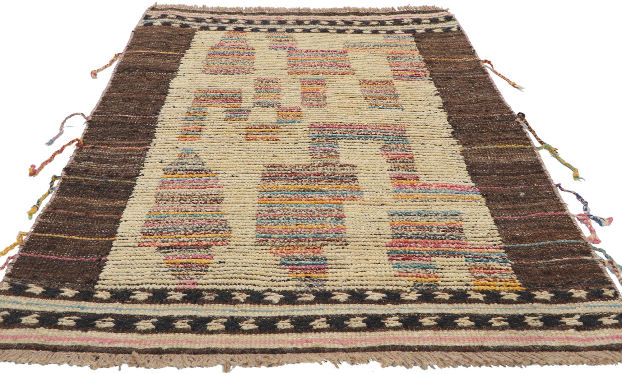 Modern New Color Block Moroccan Style Rug with Short Pile For Sale