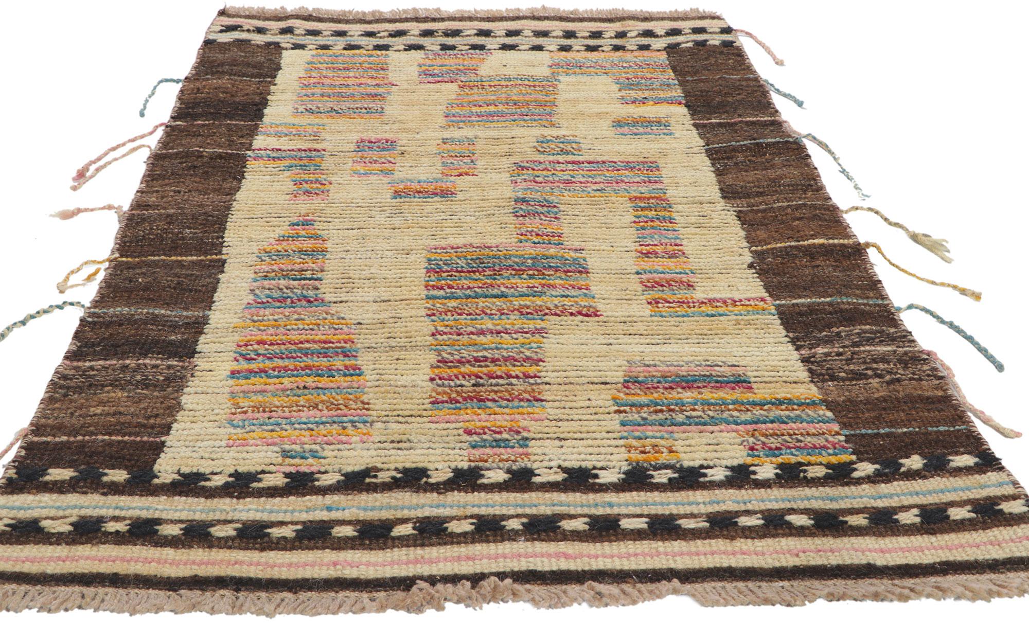 Modern New Color Block Moroccan Style Rug with Short Pile For Sale