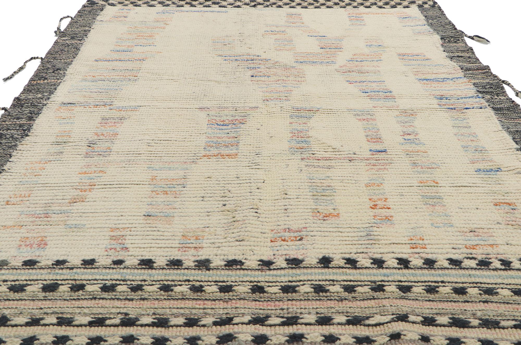Hand-Knotted New Color Block Moroccan Style Rug with Short Pile For Sale