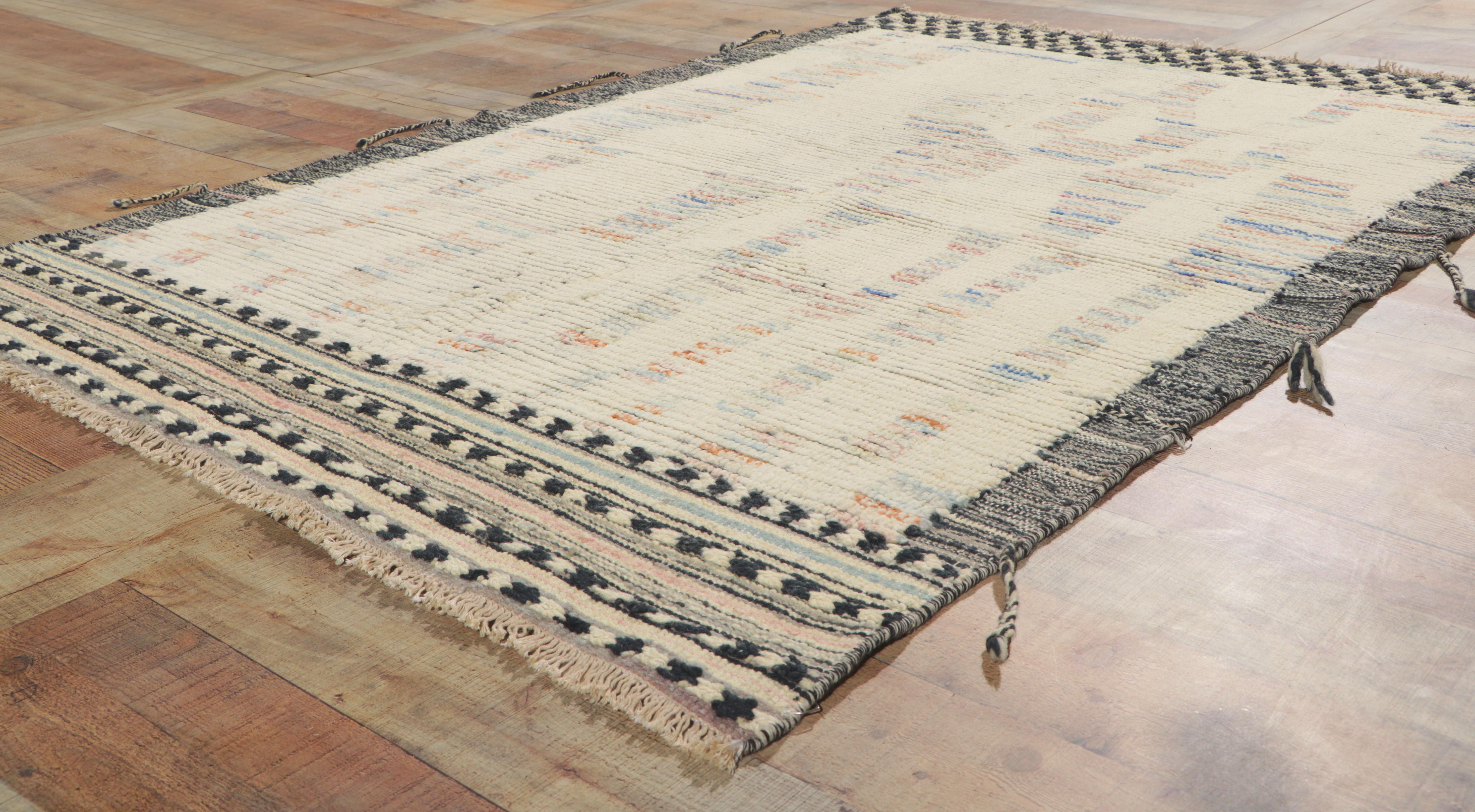 Contemporary New Color Block Moroccan Style Rug with Short Pile For Sale
