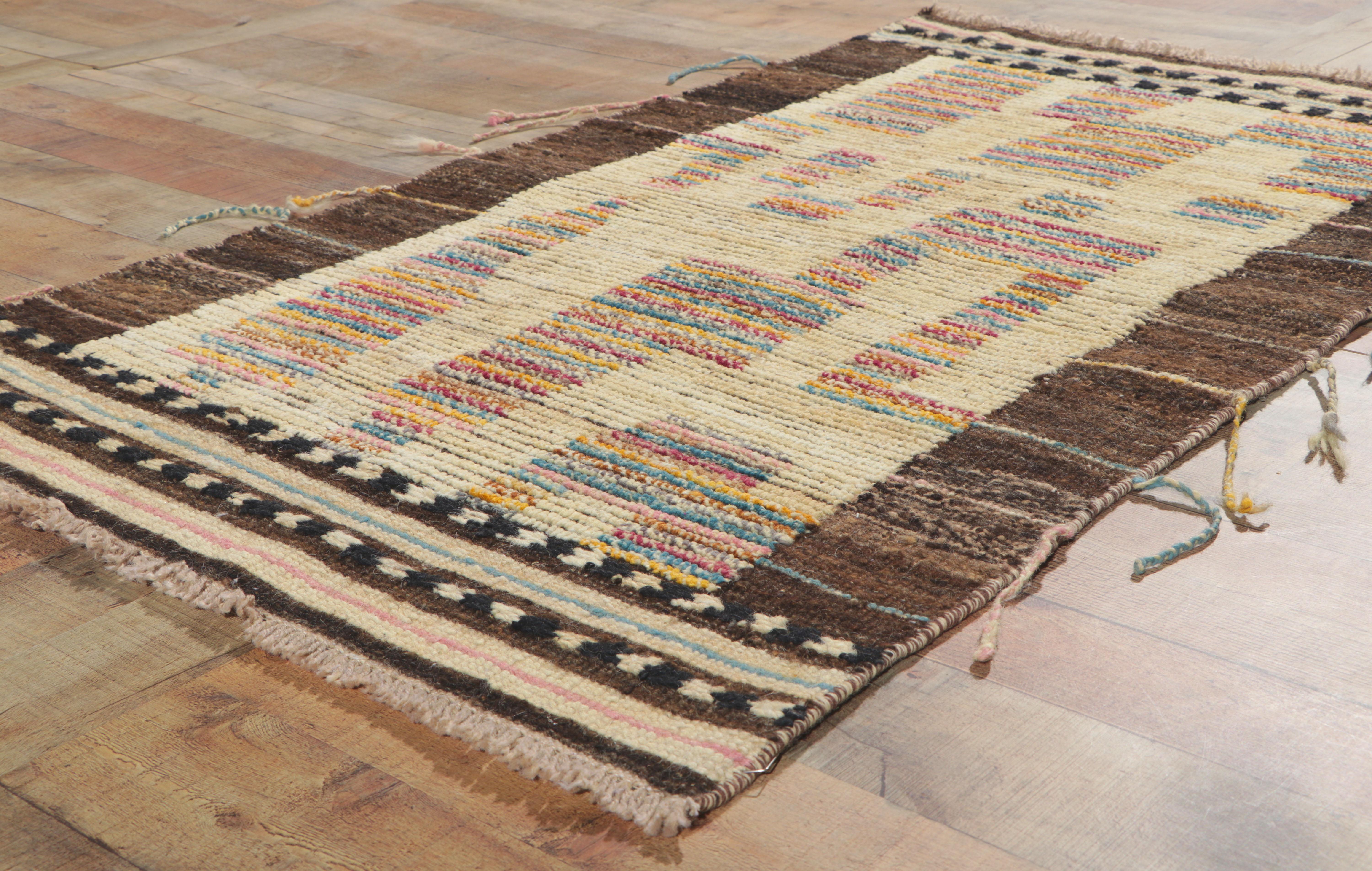 Contemporary New Color Block Moroccan Style Rug with Short Pile For Sale