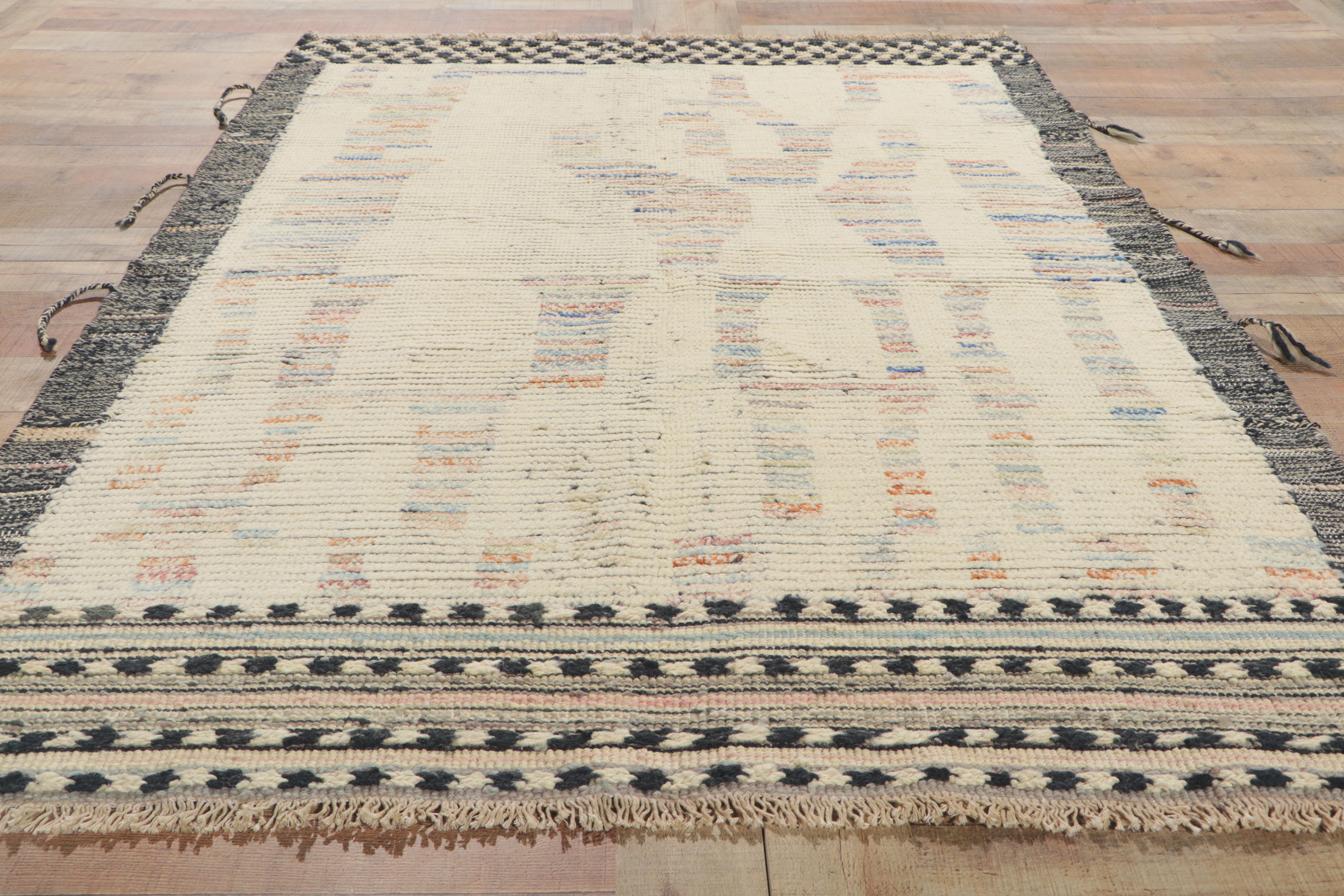 Wool New Color Block Moroccan Style Rug with Short Pile For Sale