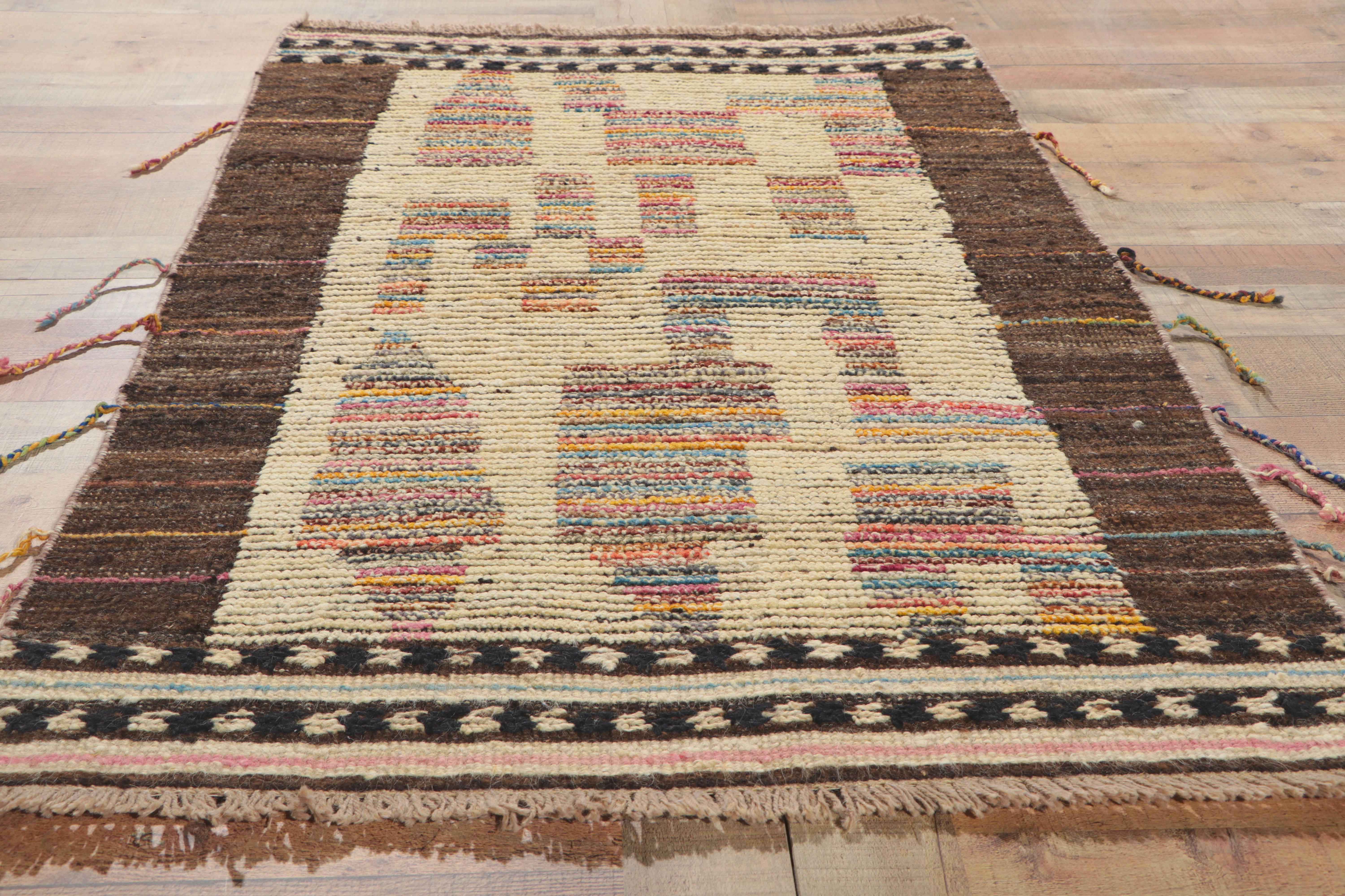Wool New Color Block Moroccan Style Rug with Short Pile For Sale