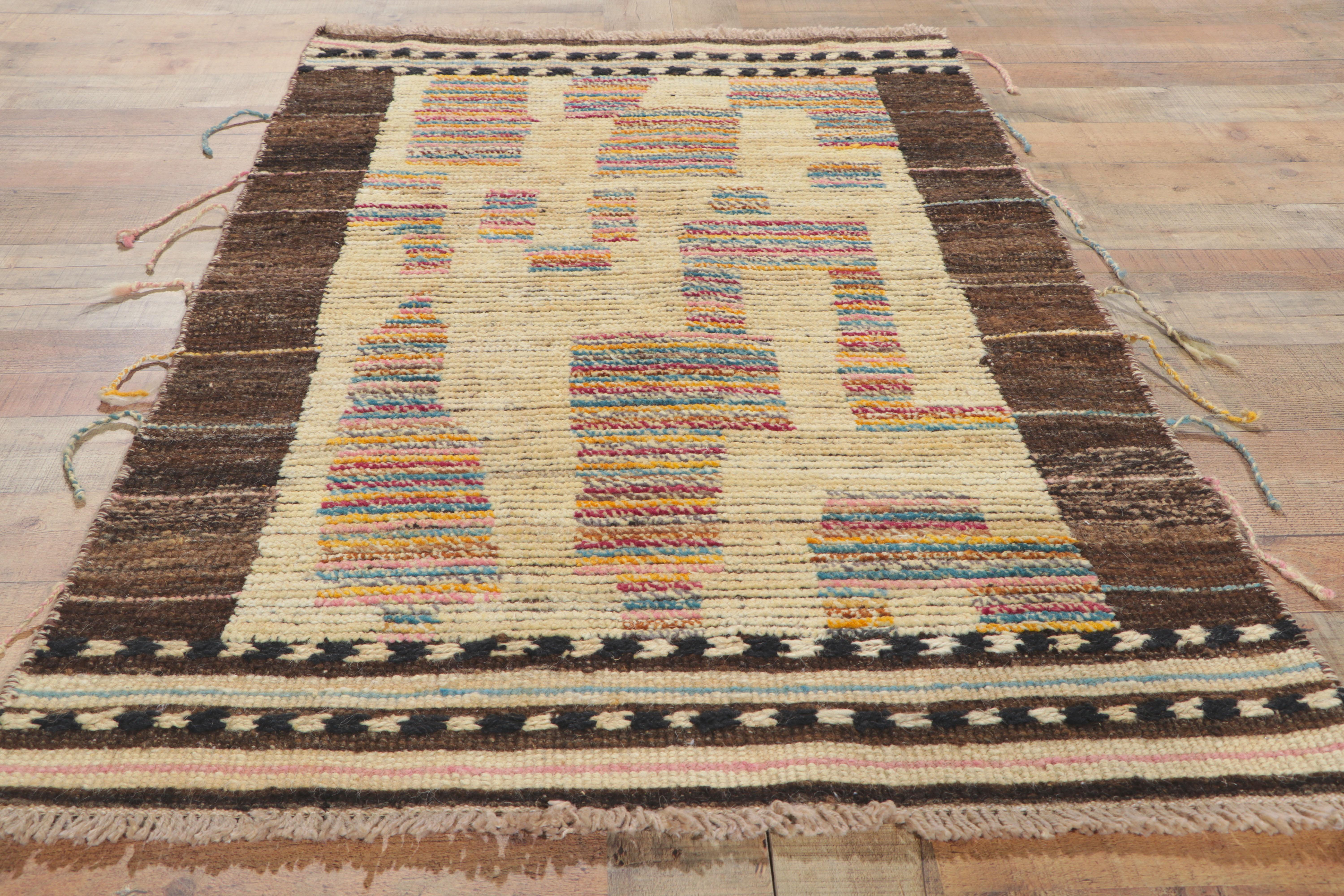 Wool New Color Block Moroccan Style Rug with Short Pile For Sale