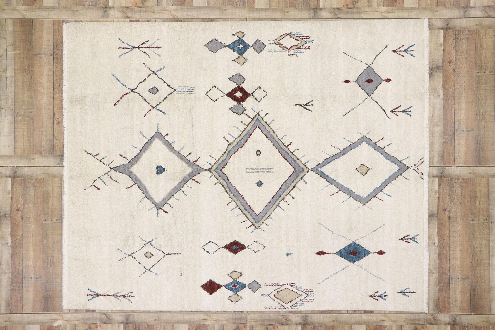 Wool New Contemporary Moroccan Style Rug with Ski Chalet and Mountain Cabin Style For Sale