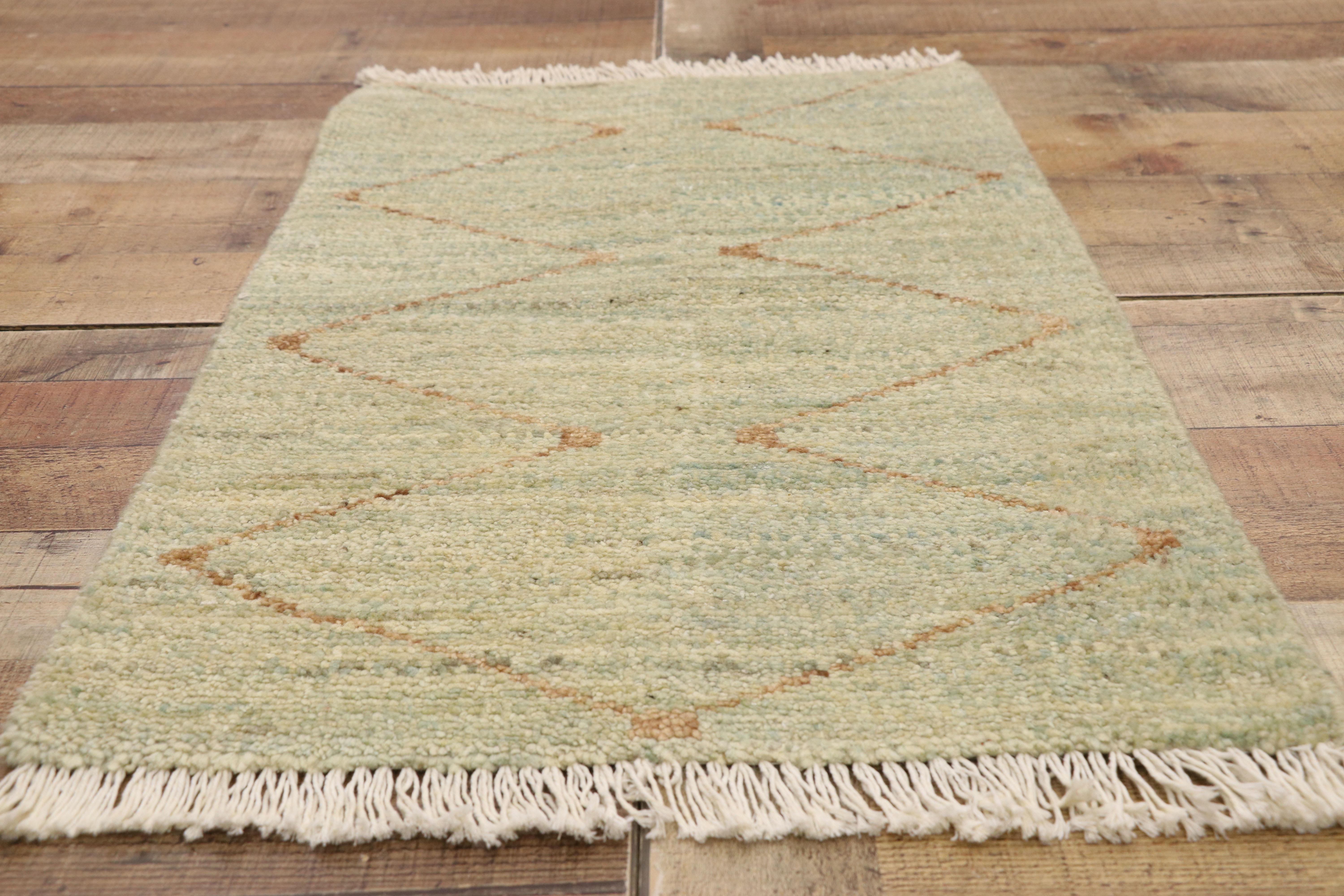 Wool New Contemporary Moroccan Style Rug with Coastal Bohemian Hygge Vibes For Sale