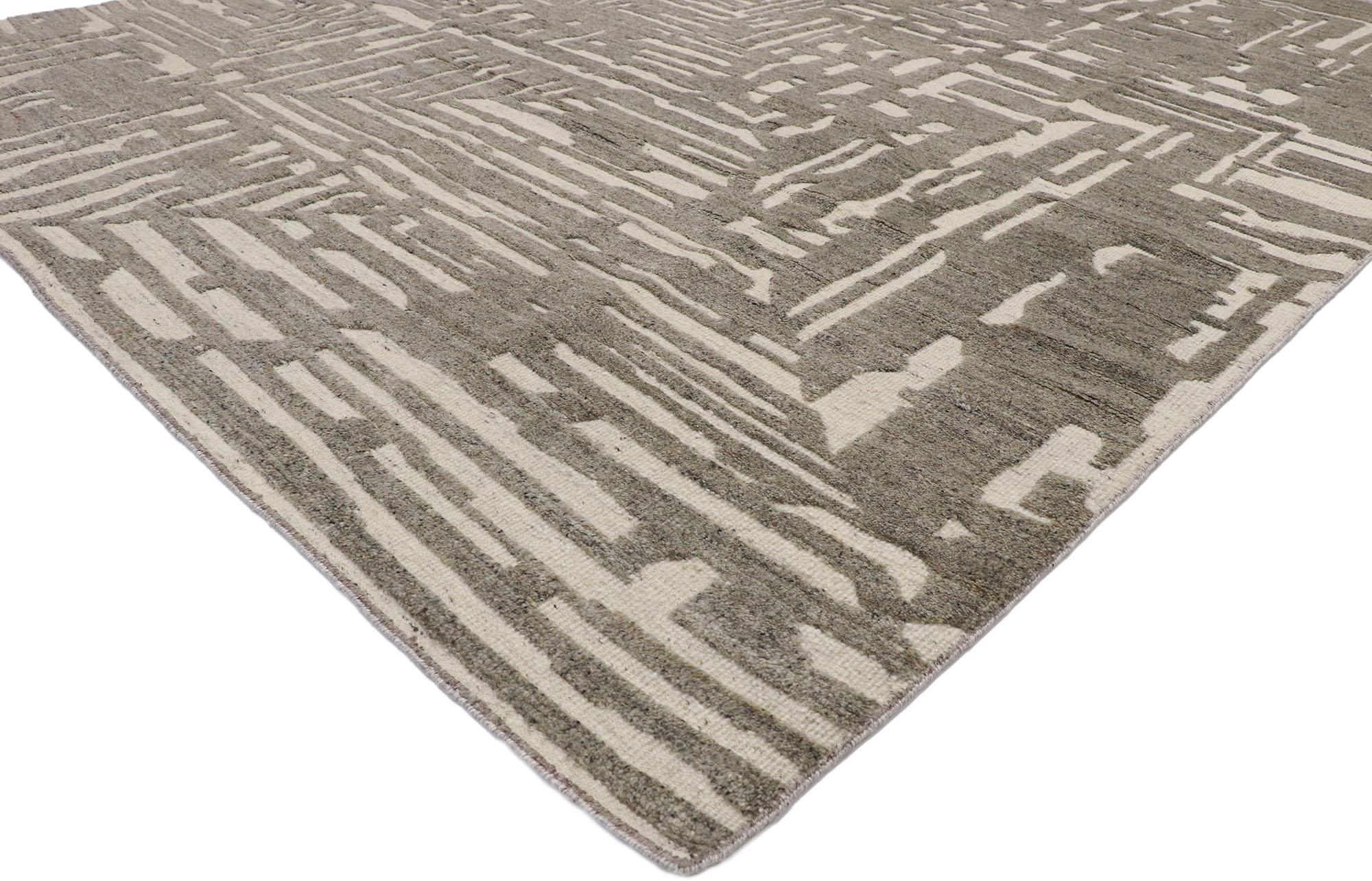 Modern New Contemporary Moroccan Style Souf Rug with Raised Linear Design For Sale