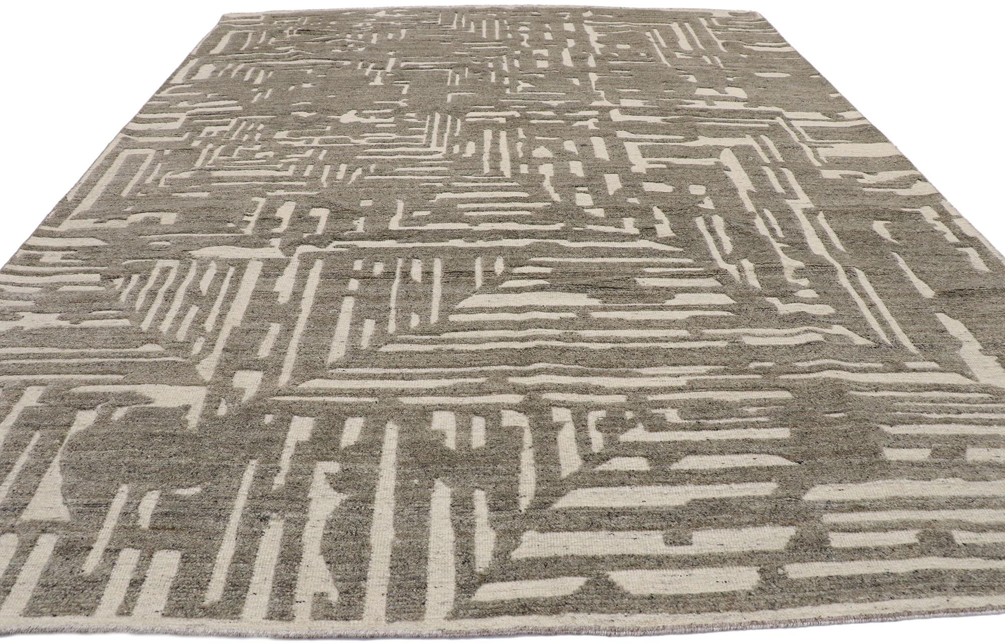 Indian New Contemporary Moroccan Style Souf Rug with Raised Linear Design For Sale
