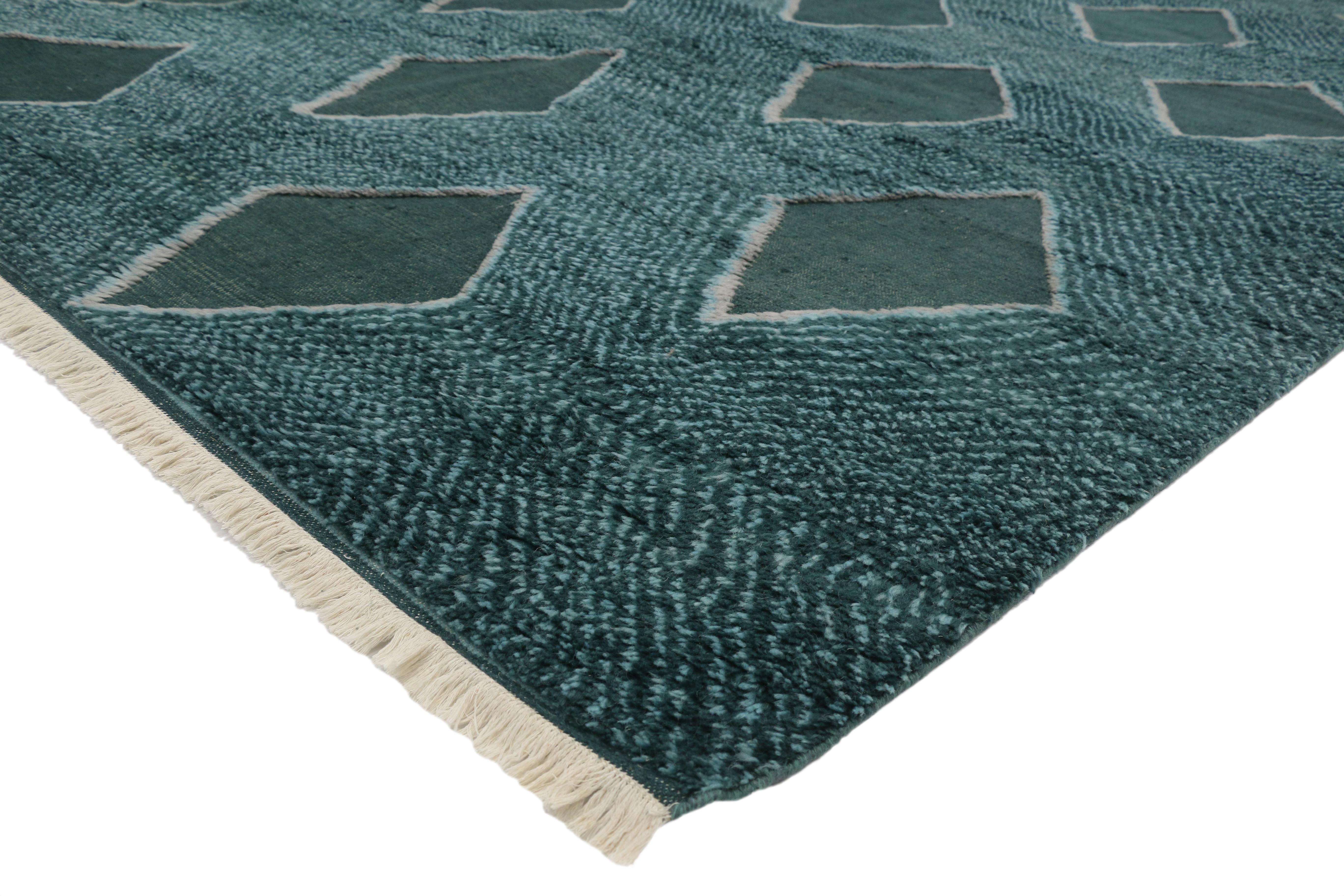 30482 new contemporary Moroccan texture area rug geometric diamond pattern. Drawing inspiration from Pantone's Paint Color of the Year, Night Watch and the plush pile from The Berber Tribes of Morocco, this hand knotted contemporary Moroccan Texture